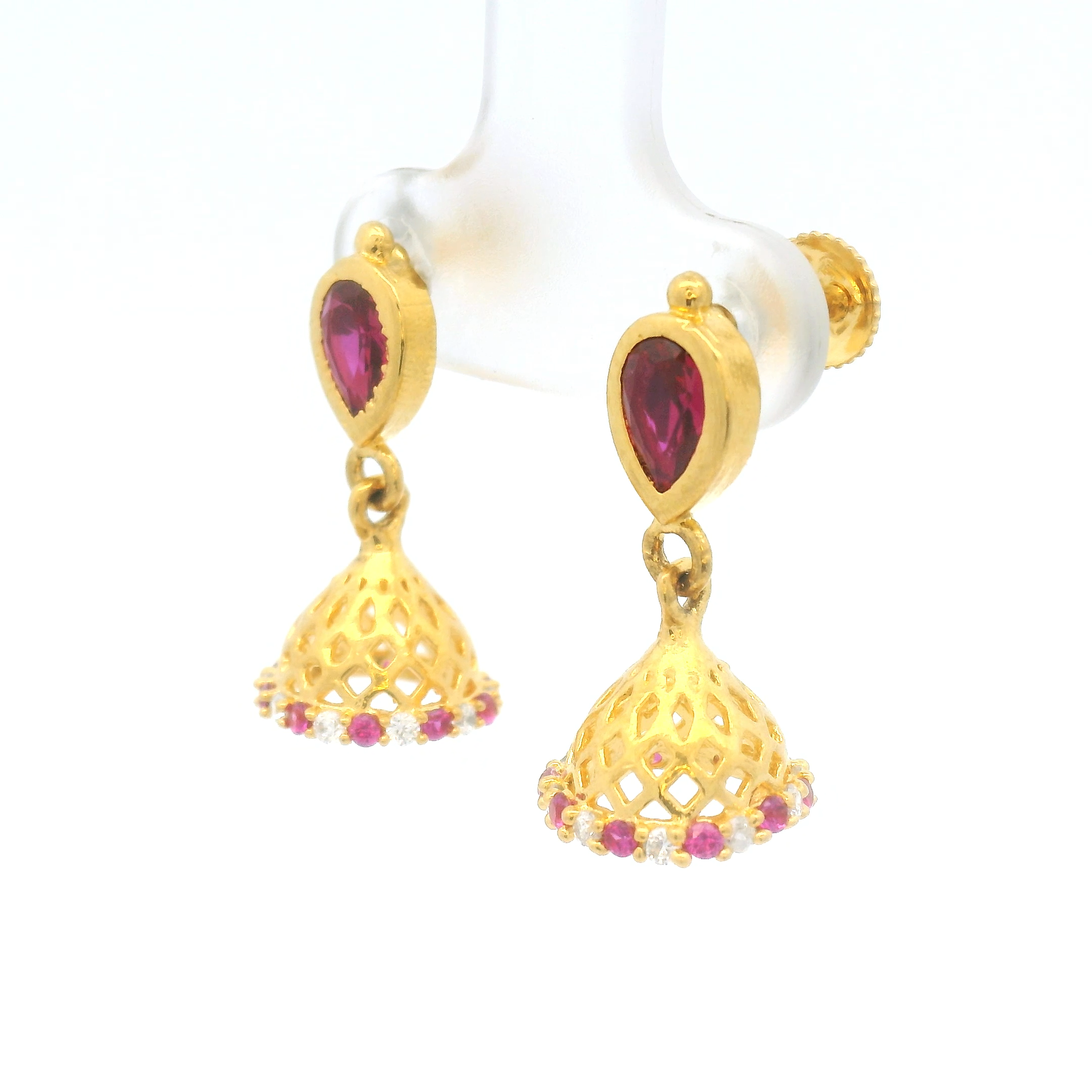 Gold and Ruby Earrings for Womens