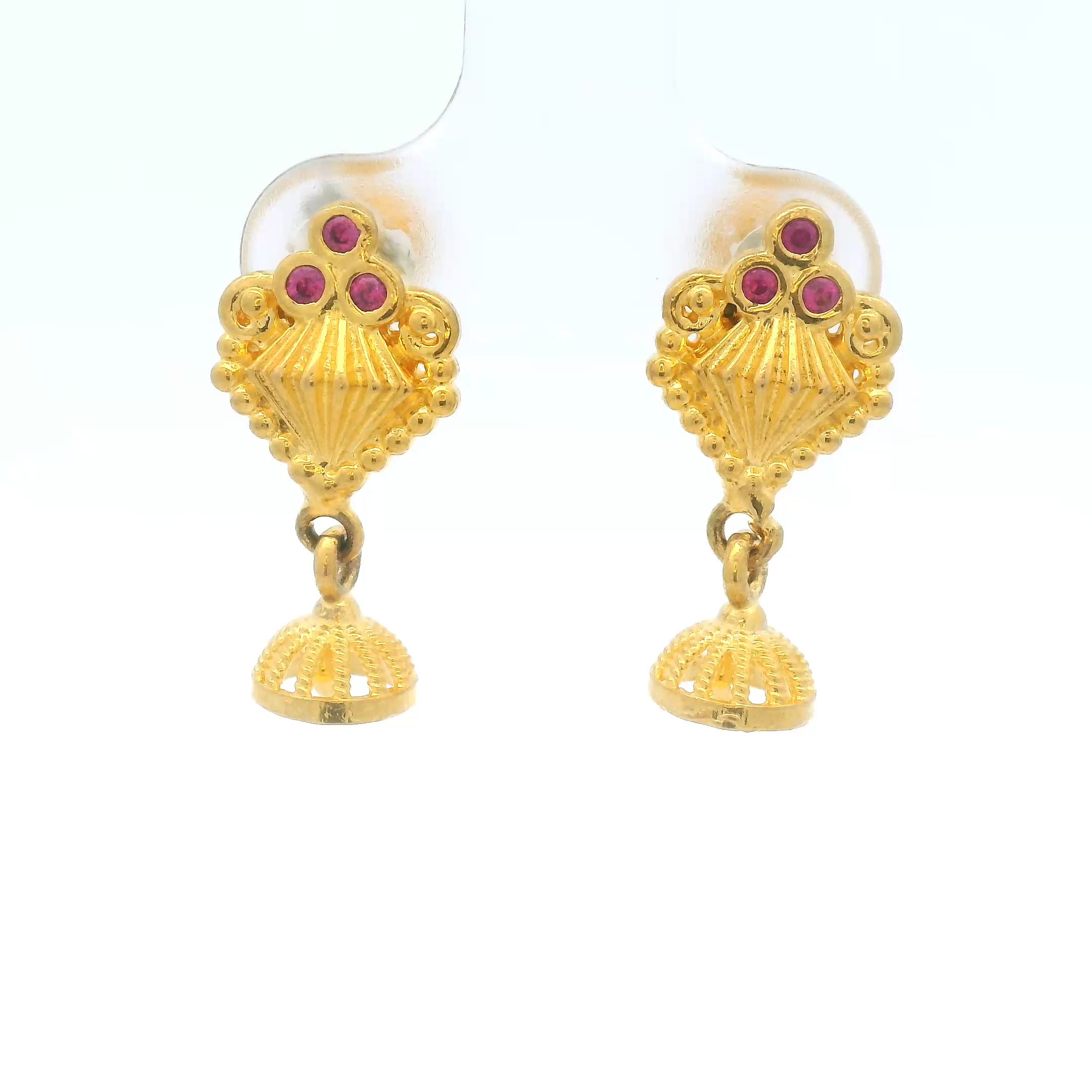 Gold Finish Earrings with Ruby Accents