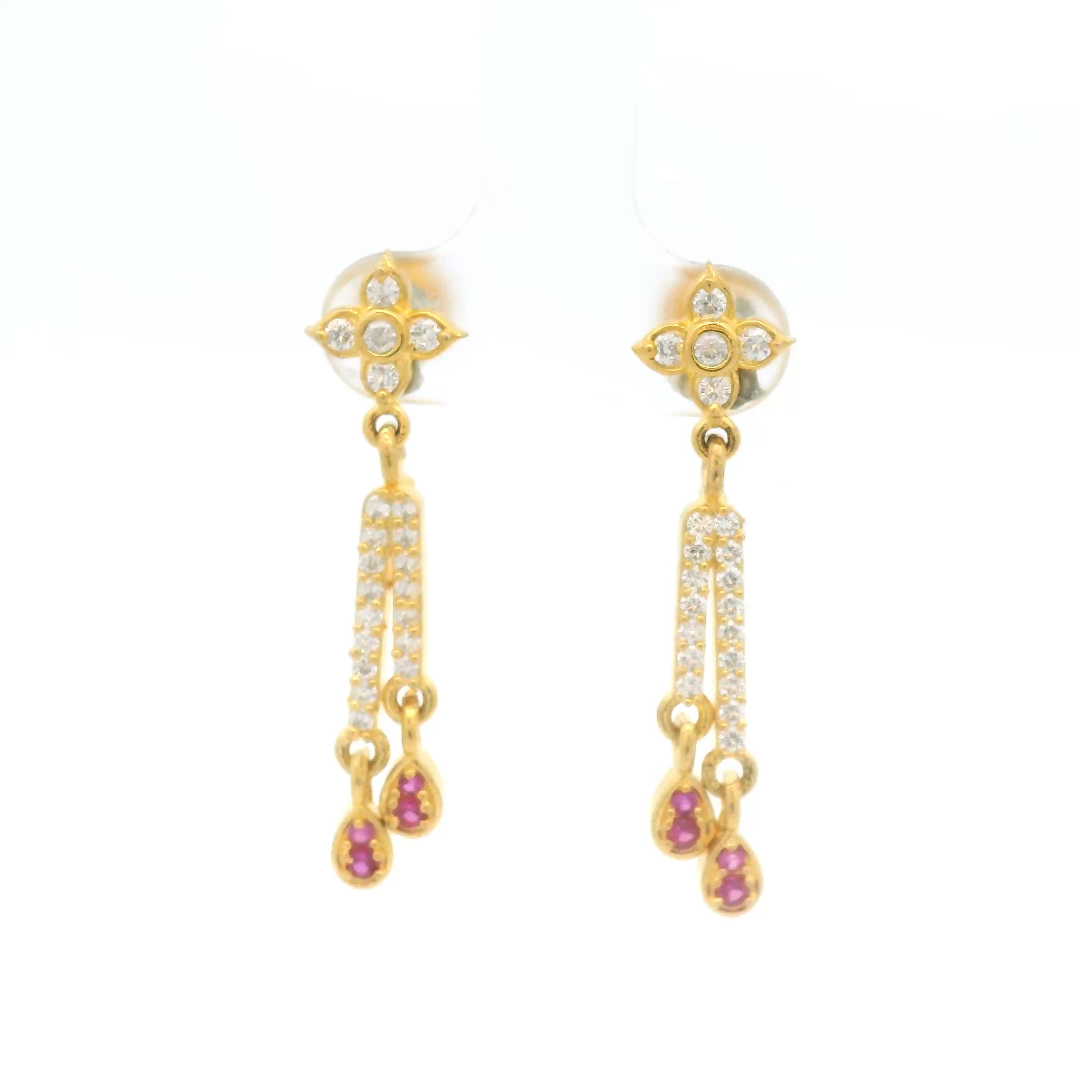 Silver Gold and Pink drops Earrings