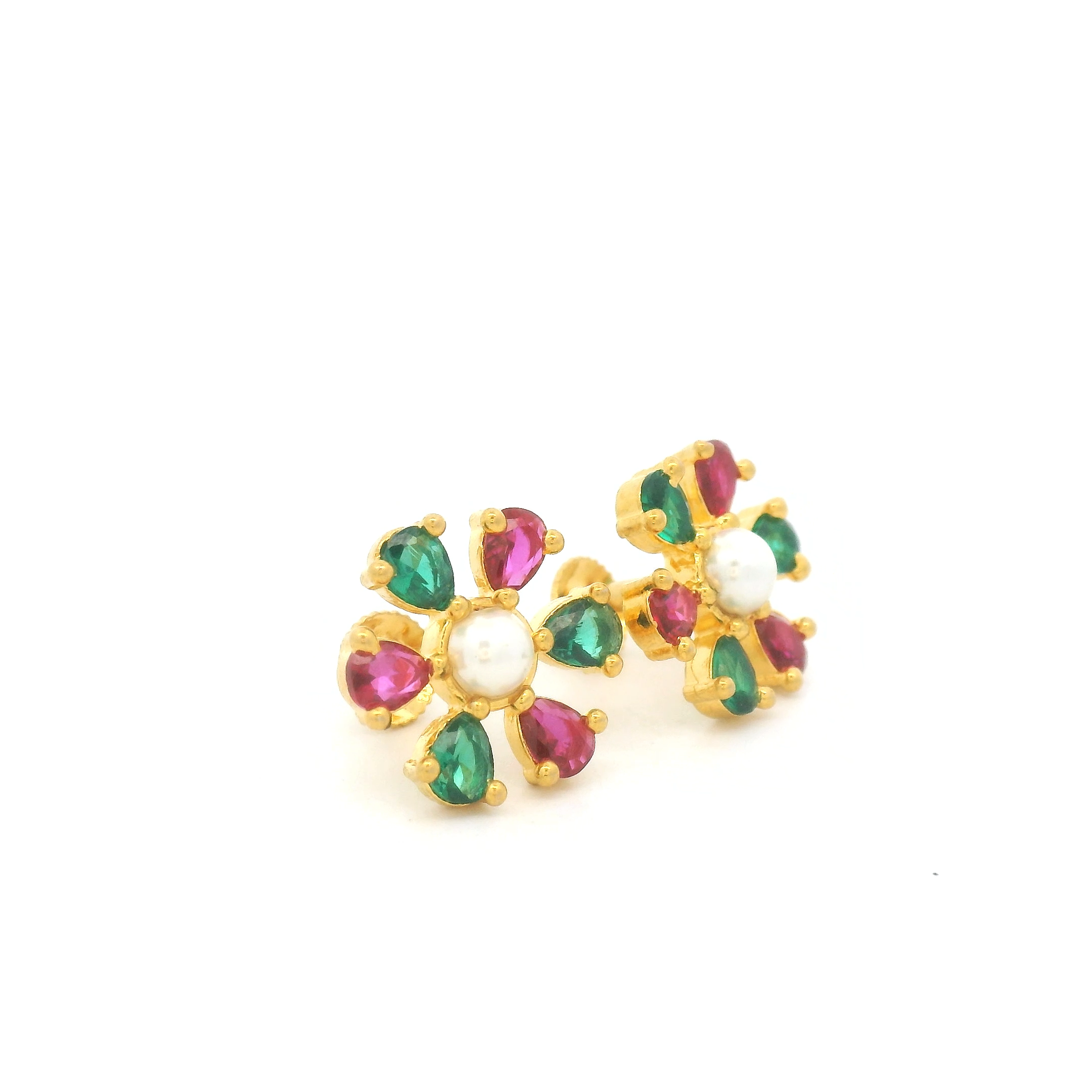 Colorful Silver Floral Earrings