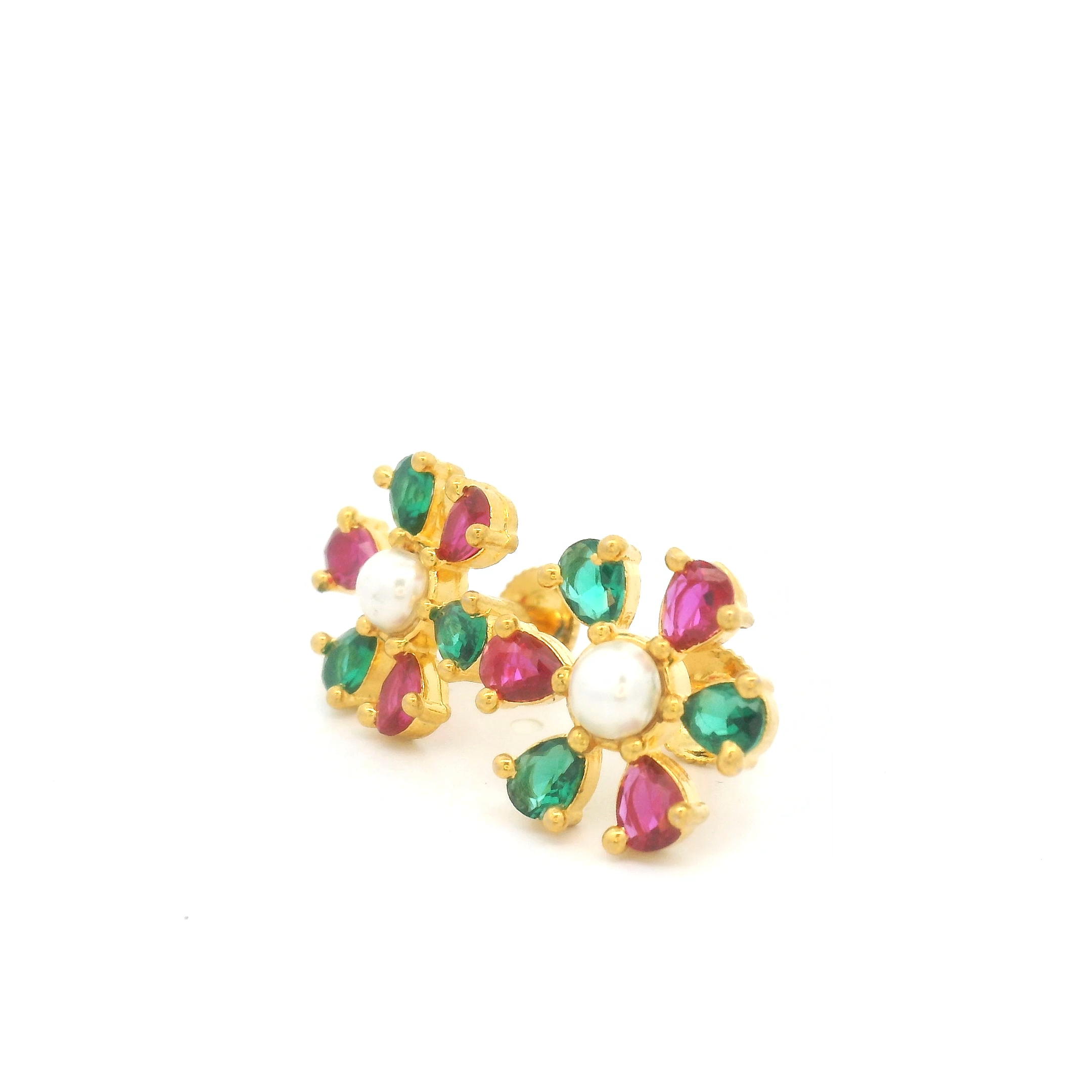 Colorful Silver Floral Earrings