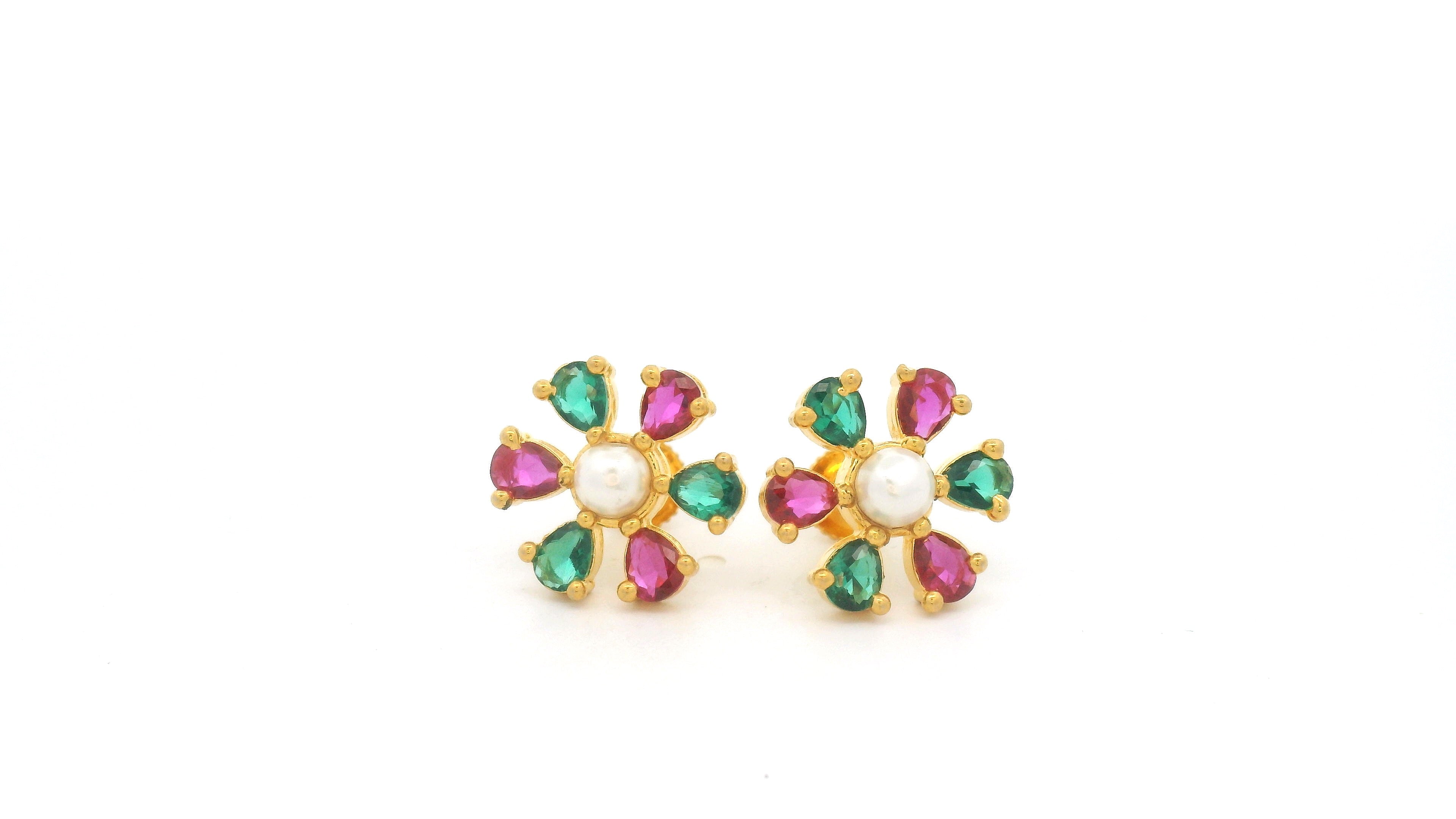 Colorful Silver Floral Earrings