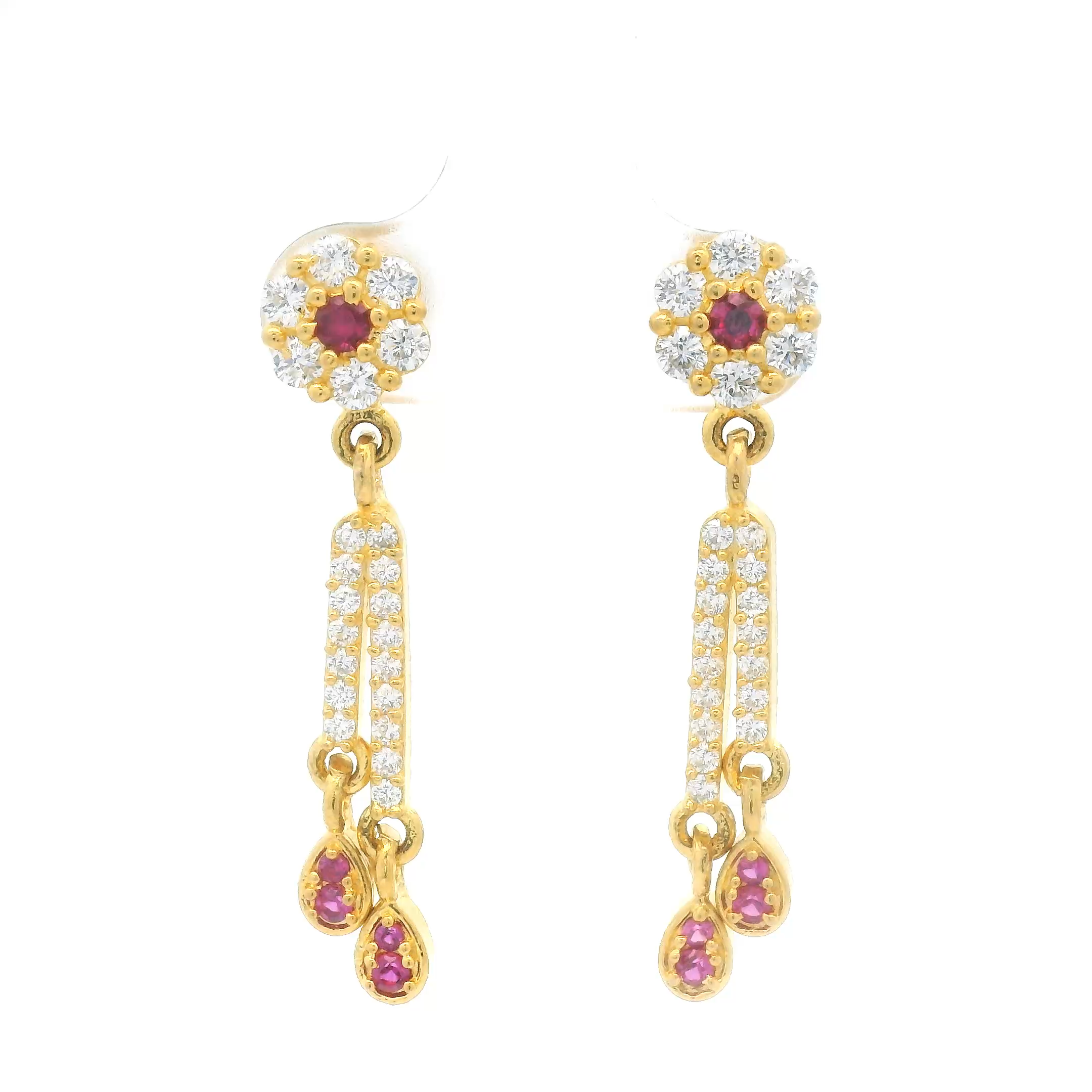 Gold Plated and Ruby Drops Earrings