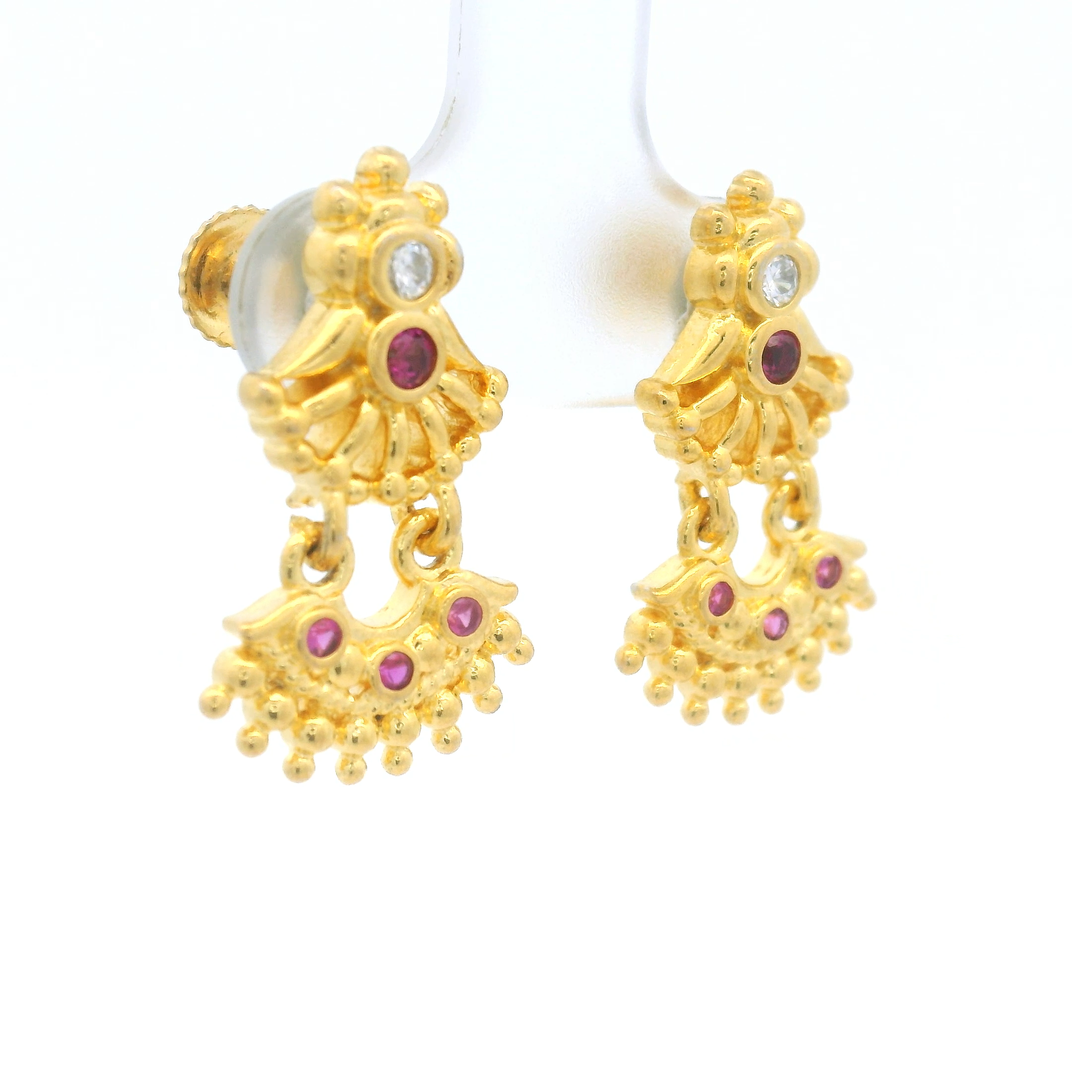 Gold Plated Earrings with Ruby Accents