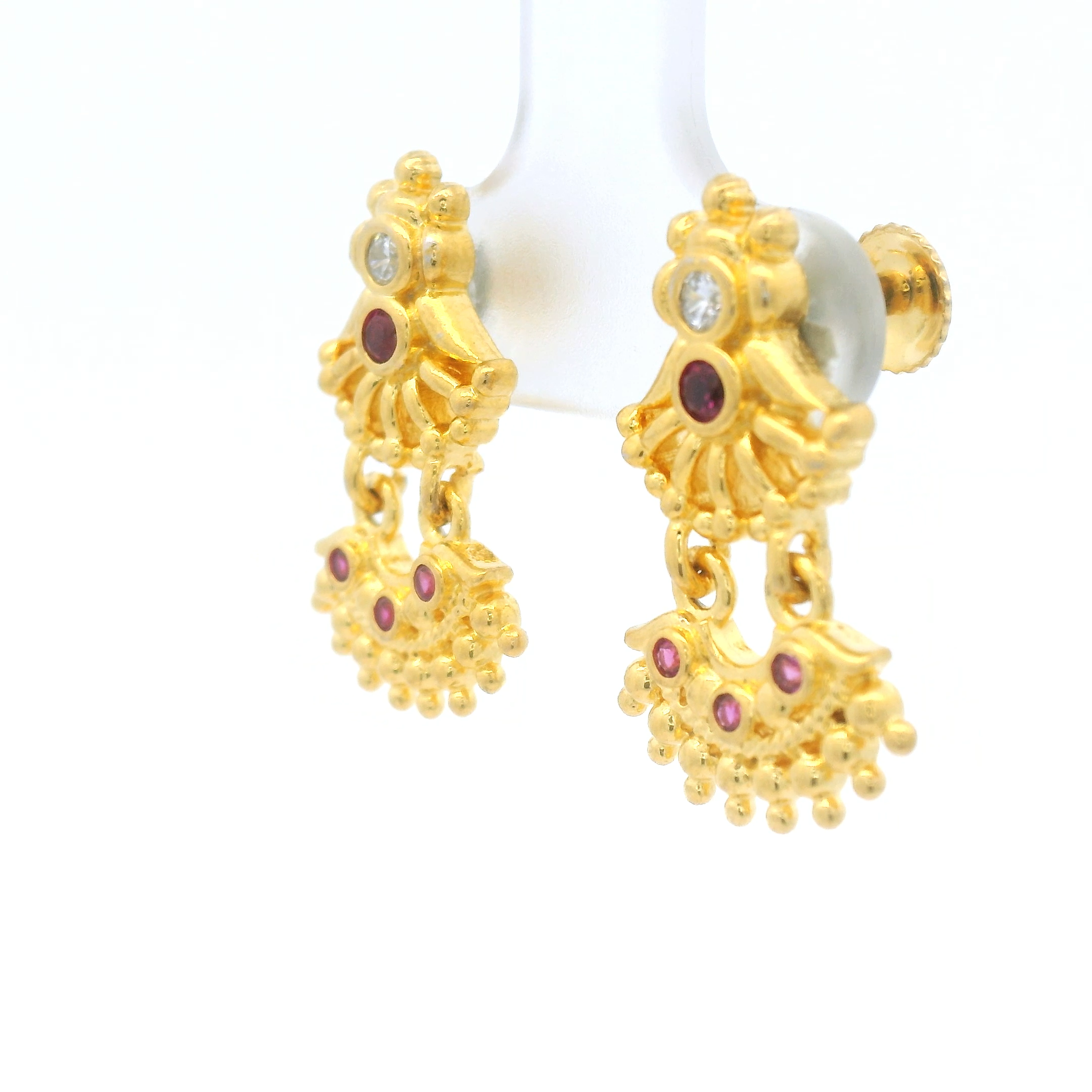 Gold Plated Earrings with Ruby Accents
