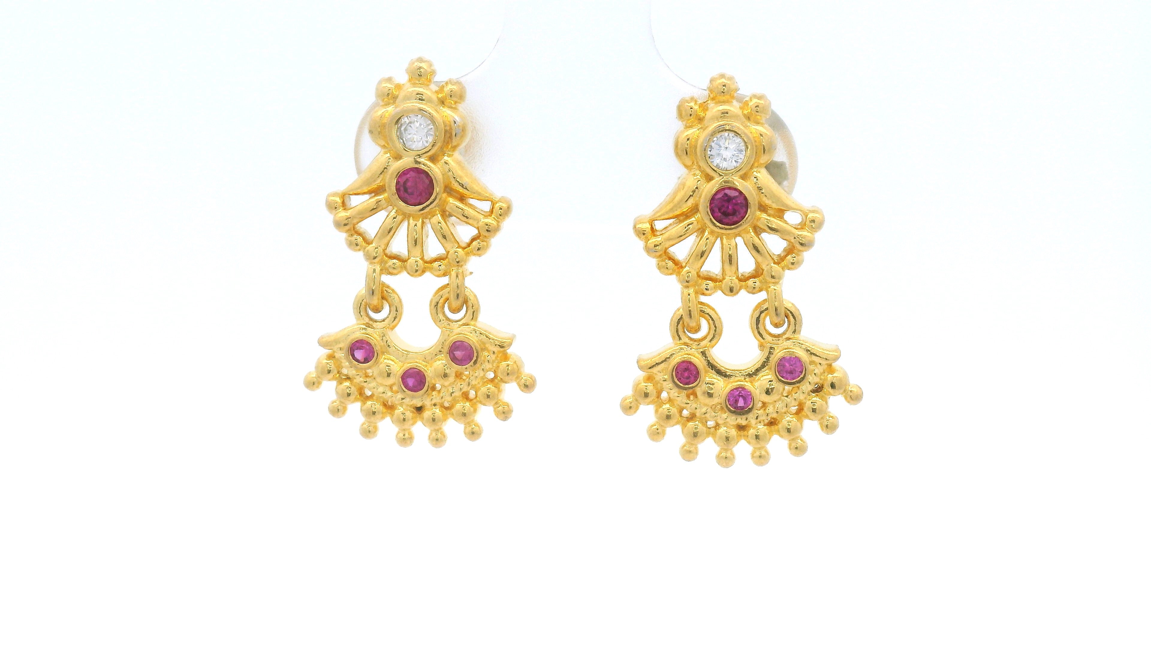 Gold Plated Earrings with Ruby Accents