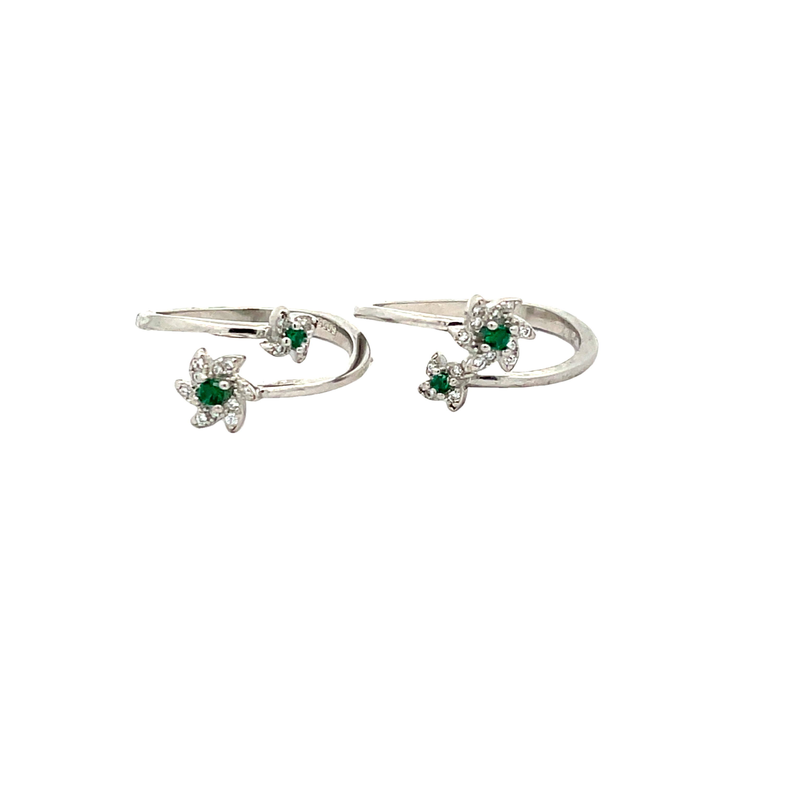 Elegant Cz Green Floral Toe Rings