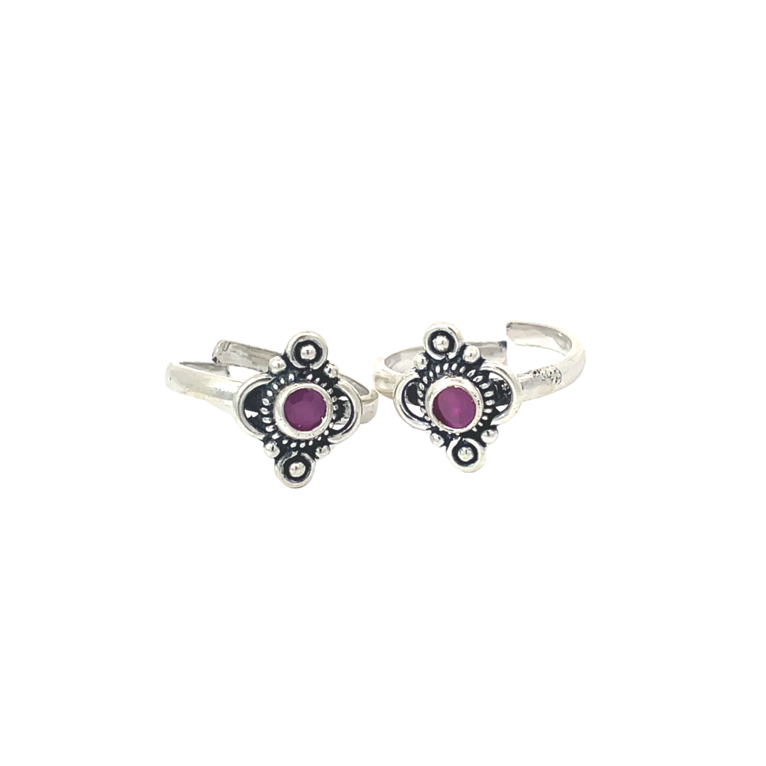 Elegant Silver Toe Rings with Ruby Accents