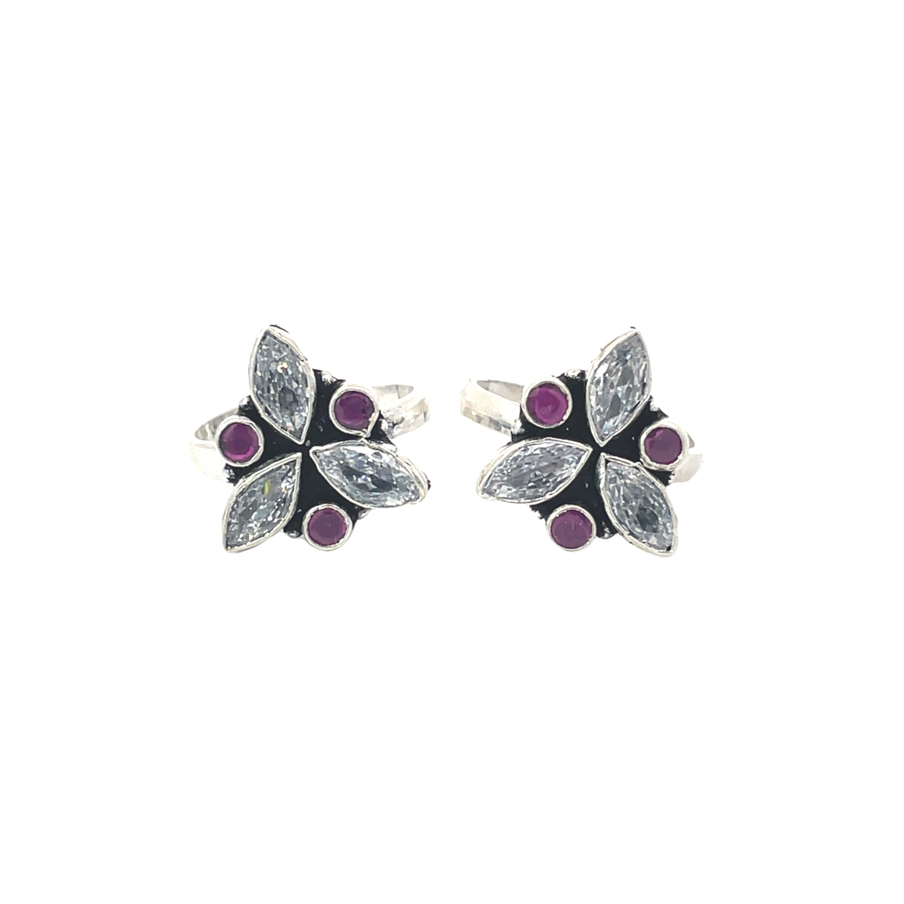 Elegant Floral Design Silver Toe Rings