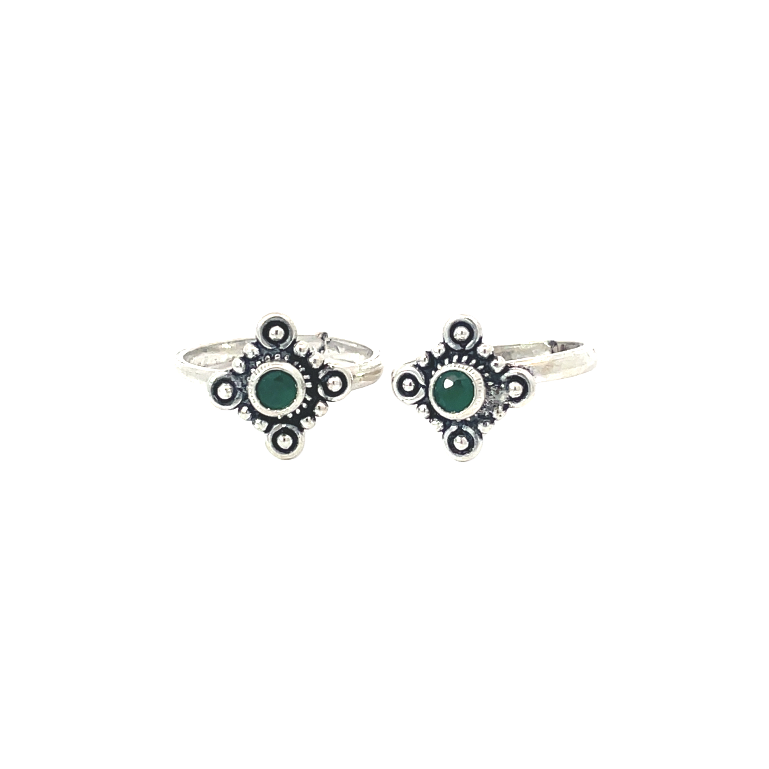 Elegant Silver Toe Rings with Green Gemstones