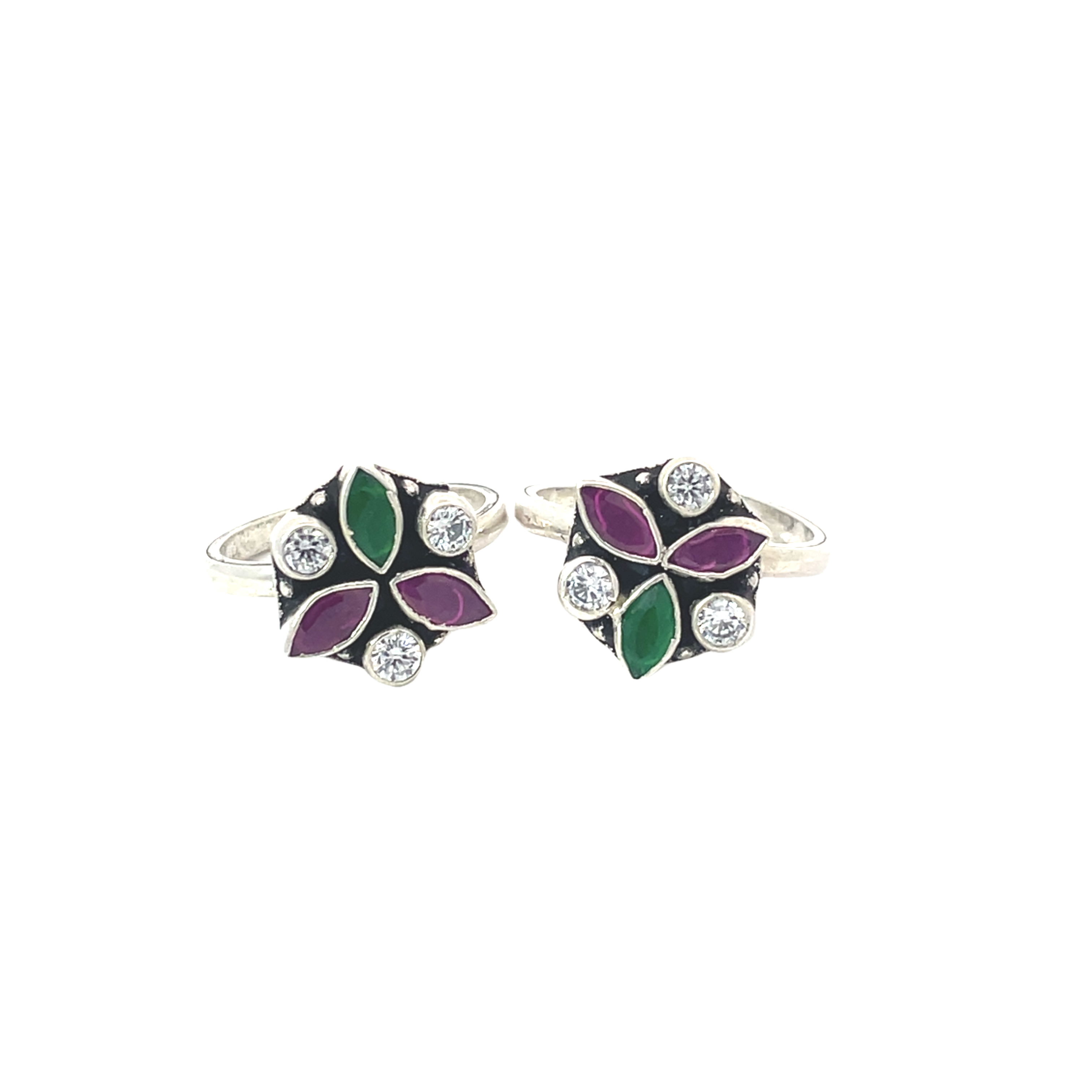 Elegant Floral Design Silver Toe Rings