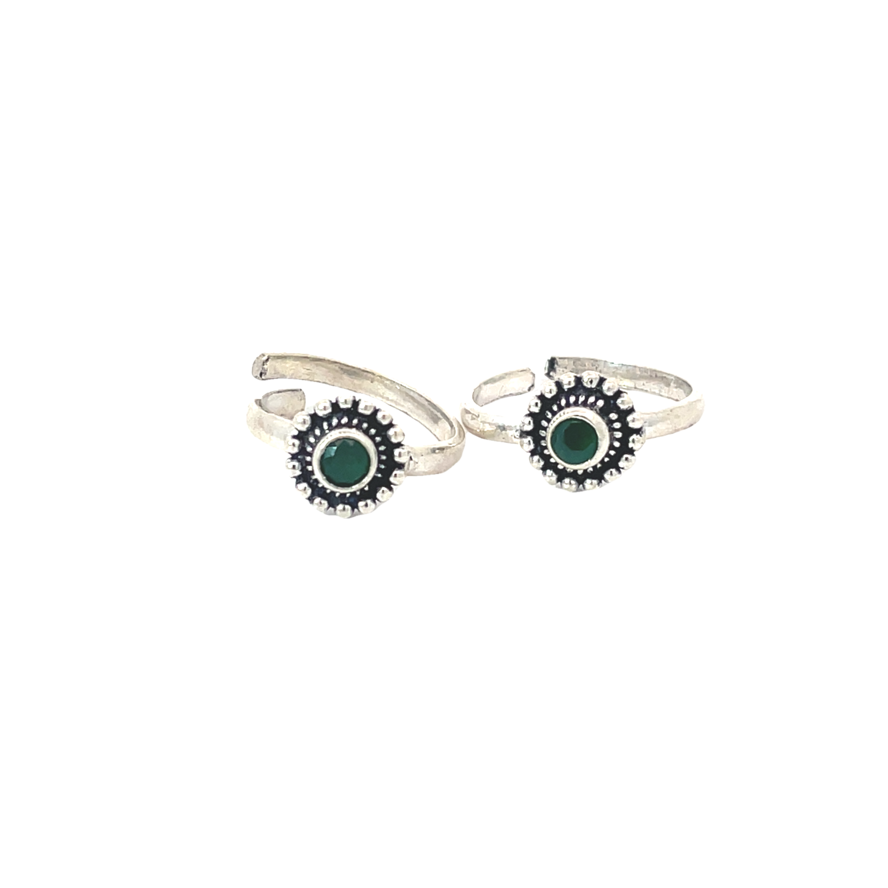 Elegant Silver Toe Rings with Green Gemstones