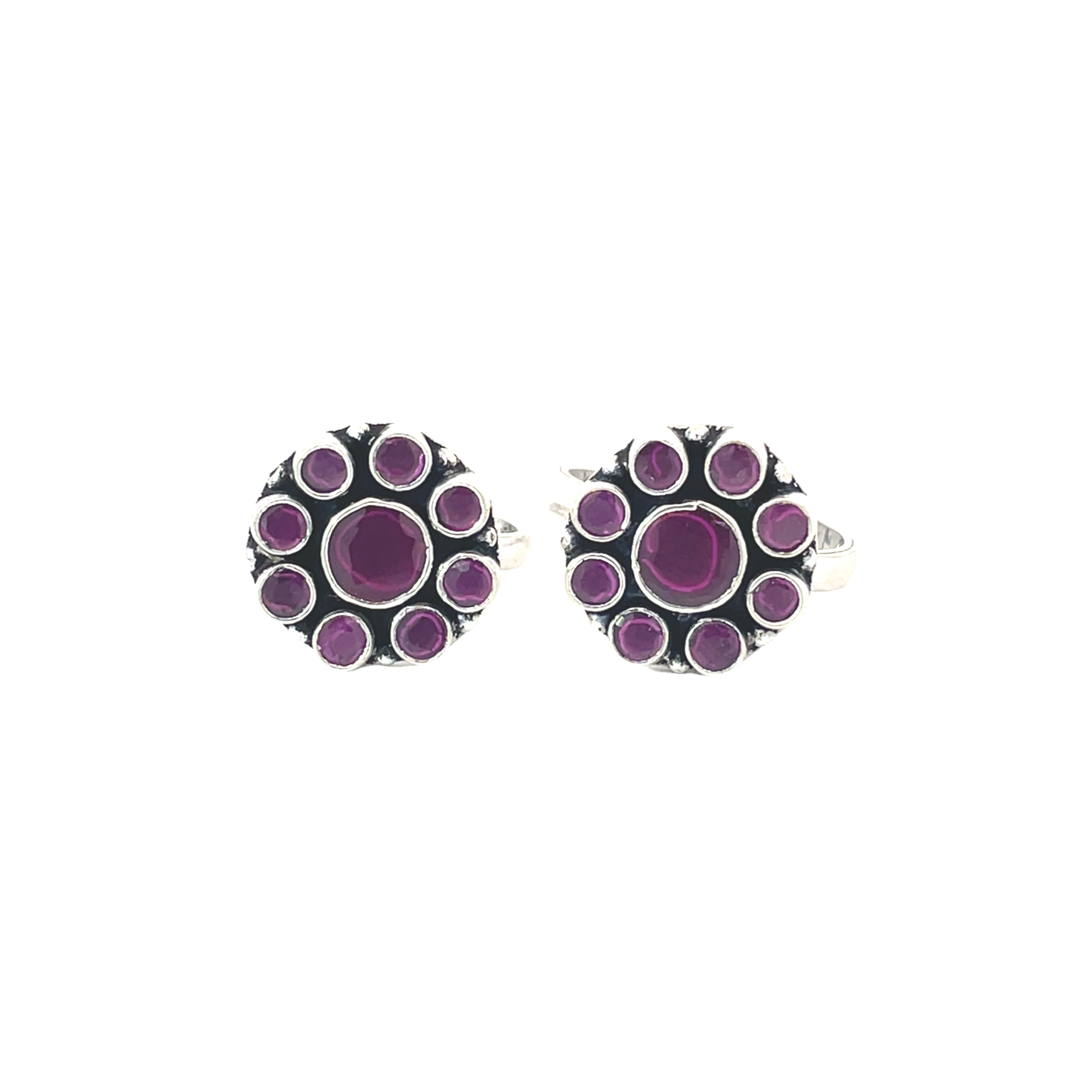 Elegant Silver and Purple Stone Toe Rings