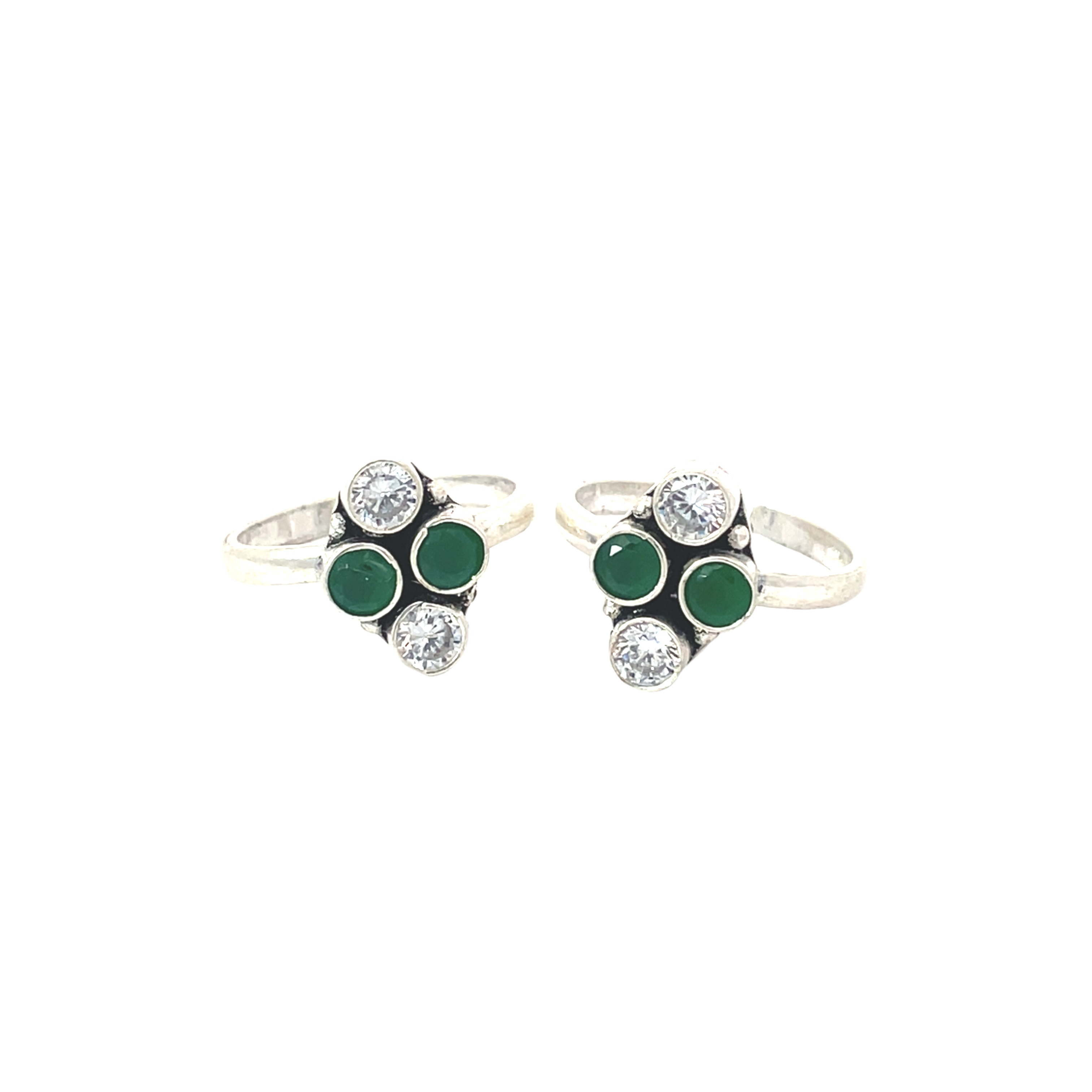 Elegant Green and Silver Toe Rings