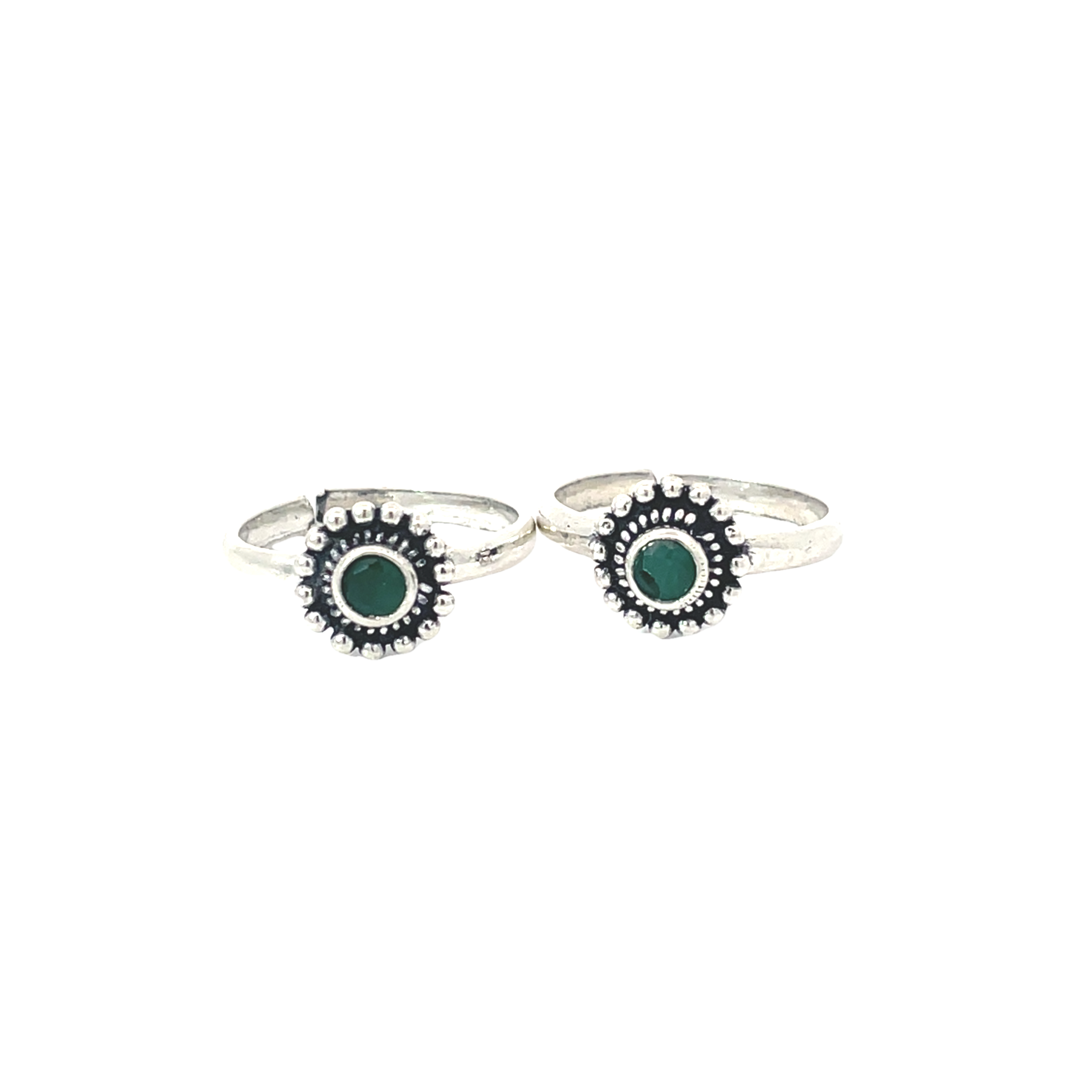 Elegant Silver Toe Rings with Green Gemstones