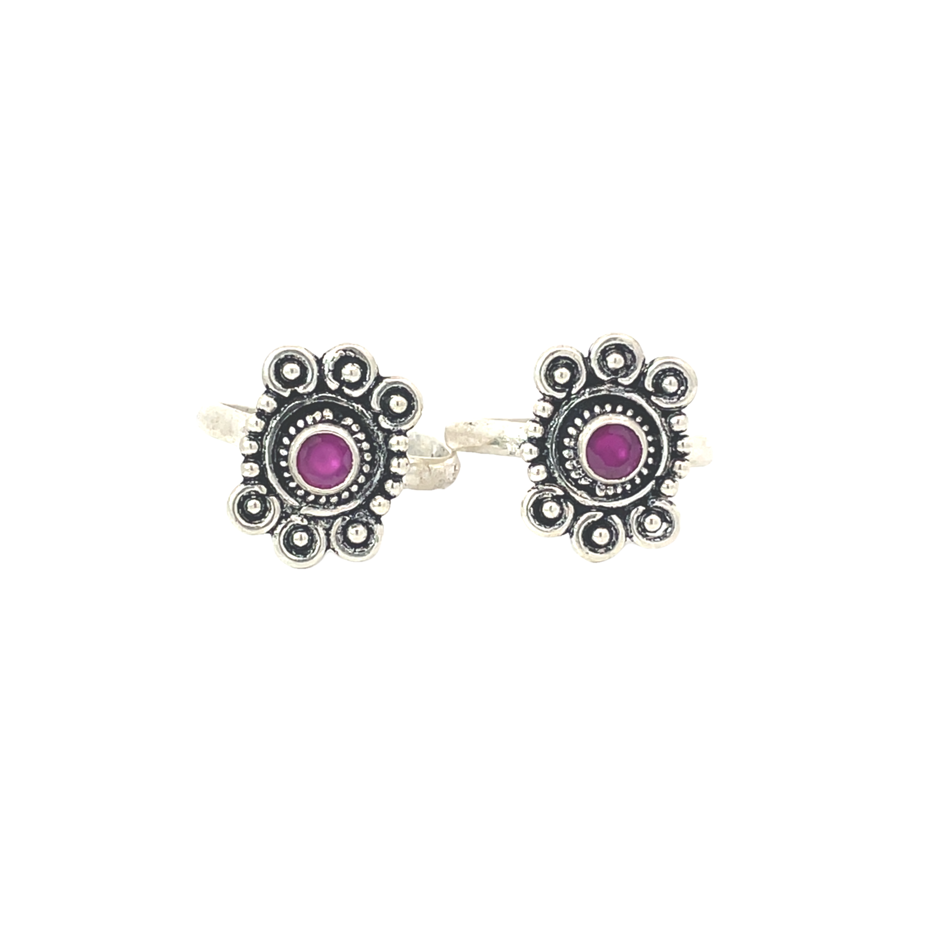 Elegant Silver Toe Rings with Purple Stones