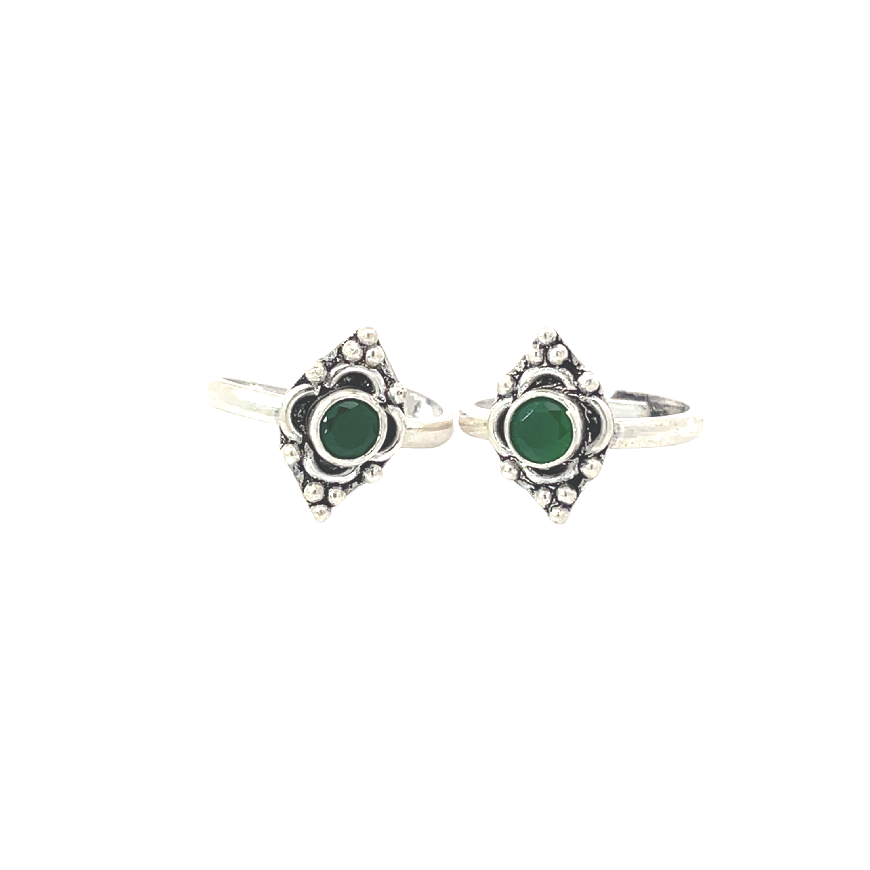 Elegant Silver and Green Stone Toe Rings
