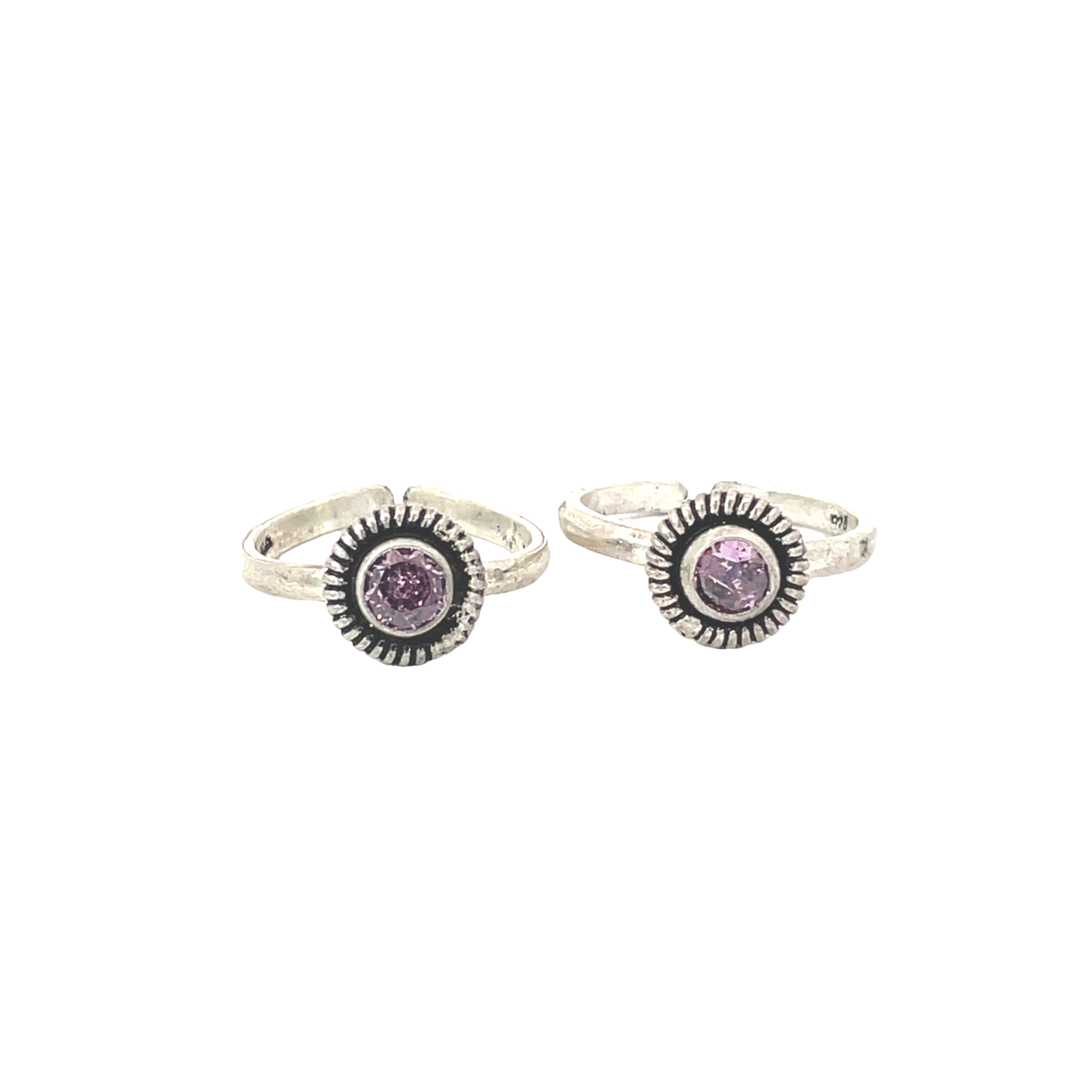 Elegant Silver Toe Rings with Pink Gemstones
