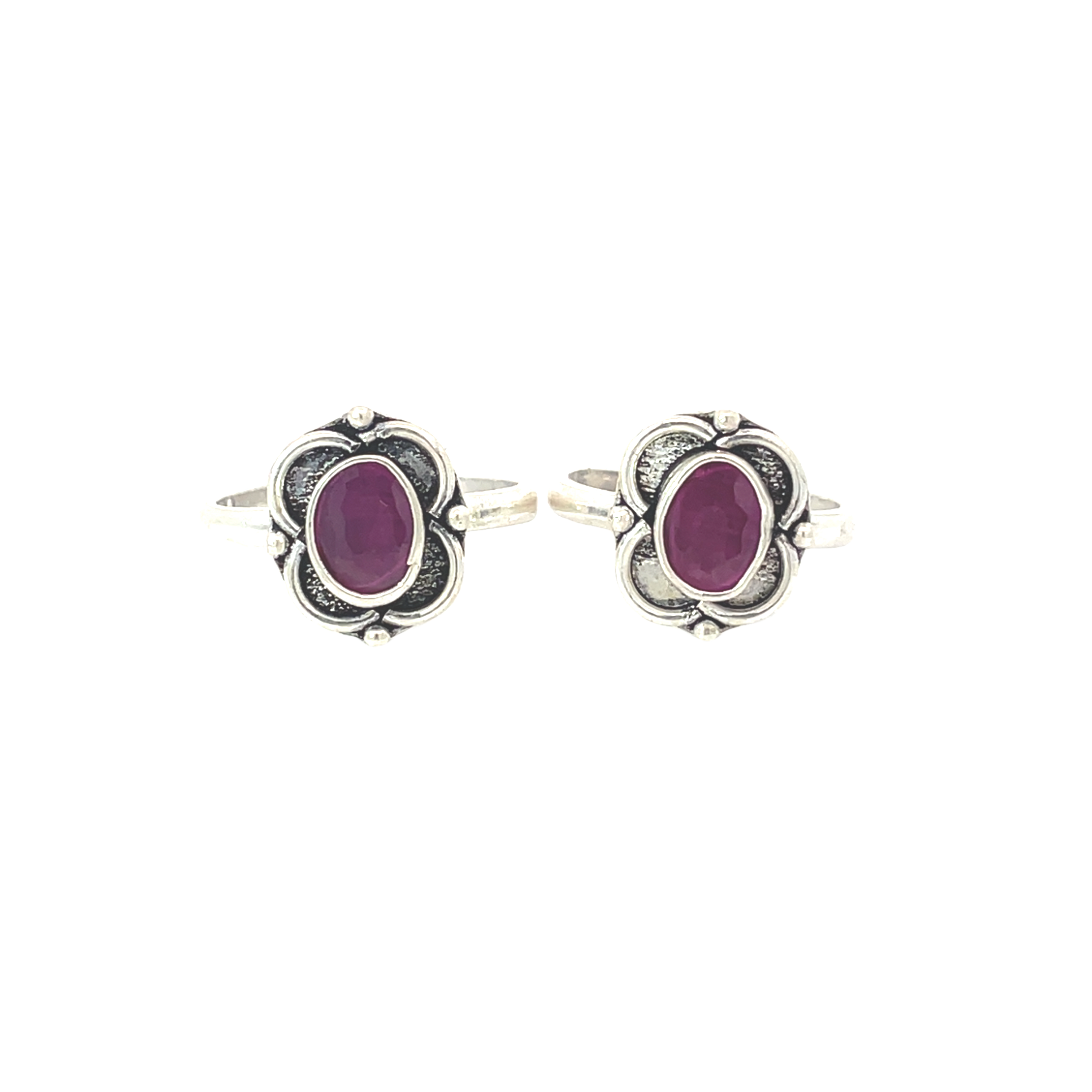 Elegant Silver Toe Rings with Purple Gemstones