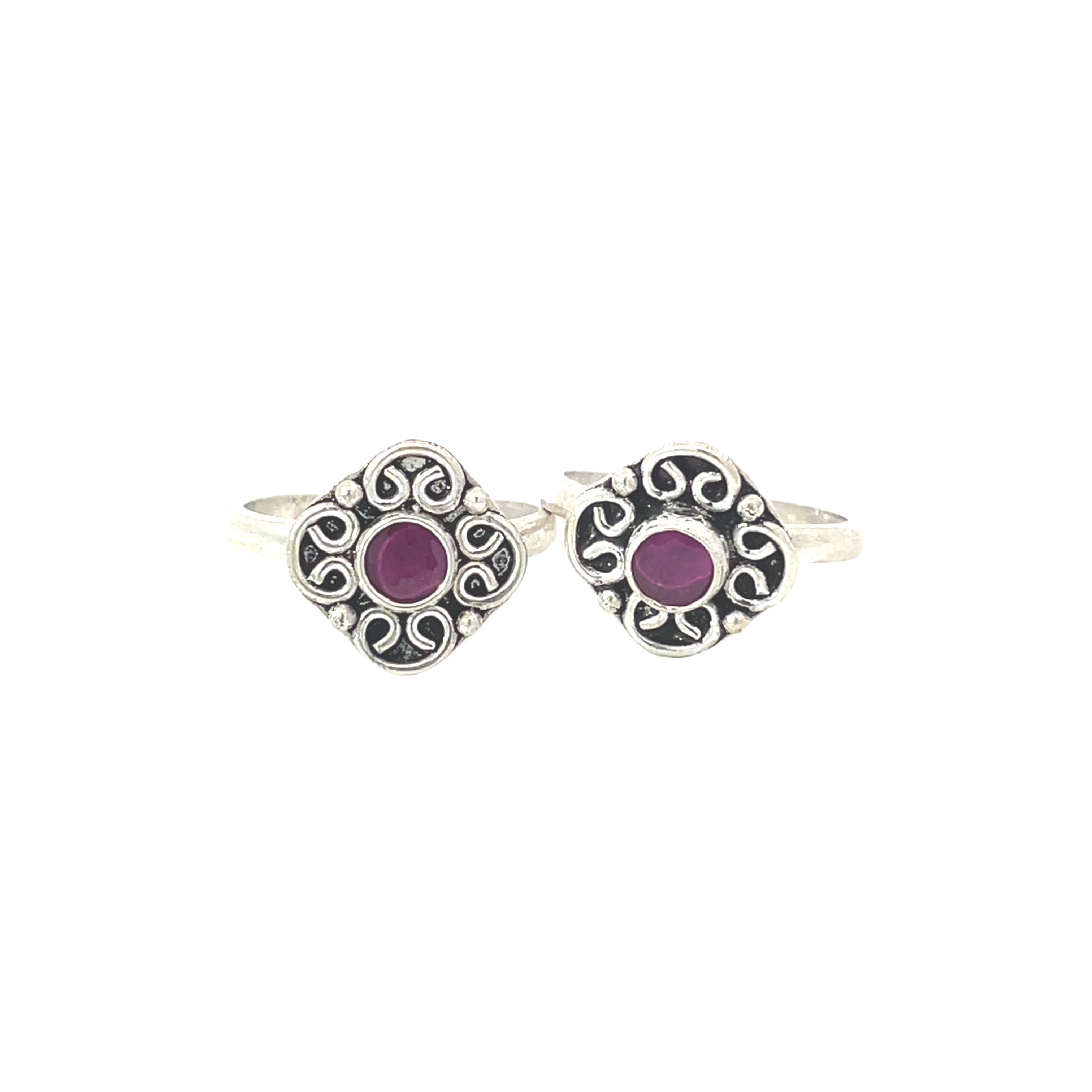 Elegant Silver Toe Rings with Ruby Accents