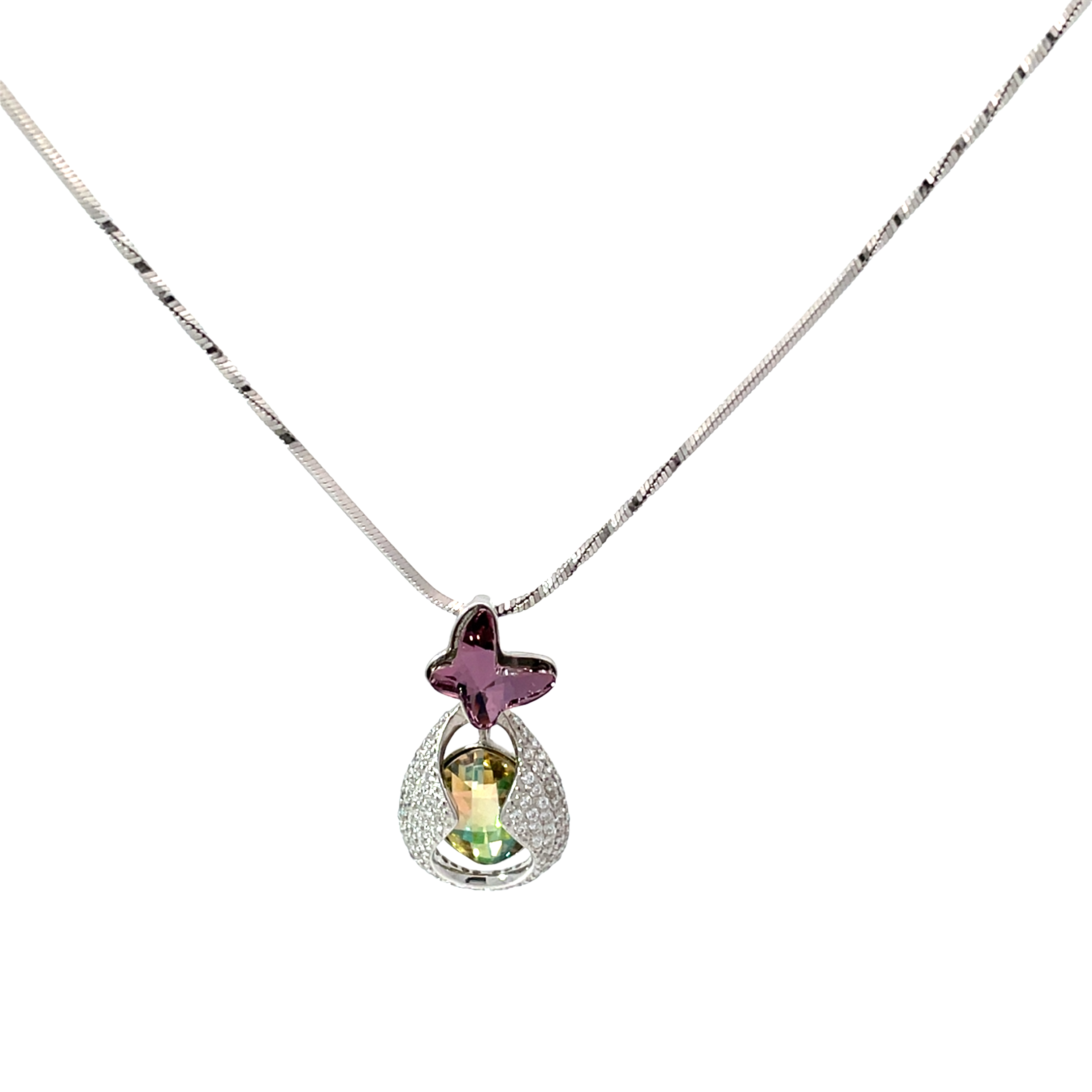 Elegant Silver Pendant chain with Colorful Gemstones