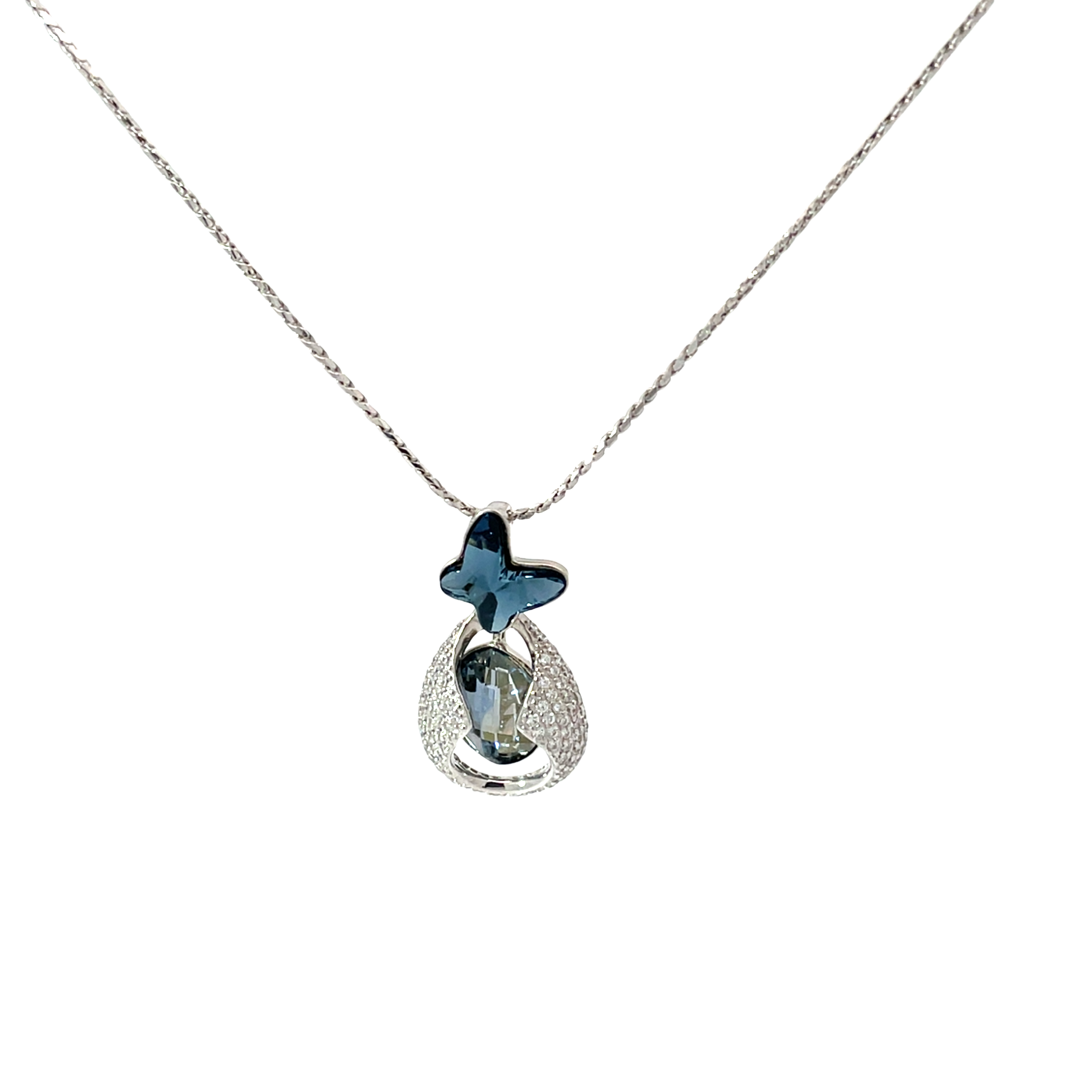 Elegant Silver Pendant Chain with Blue Accent