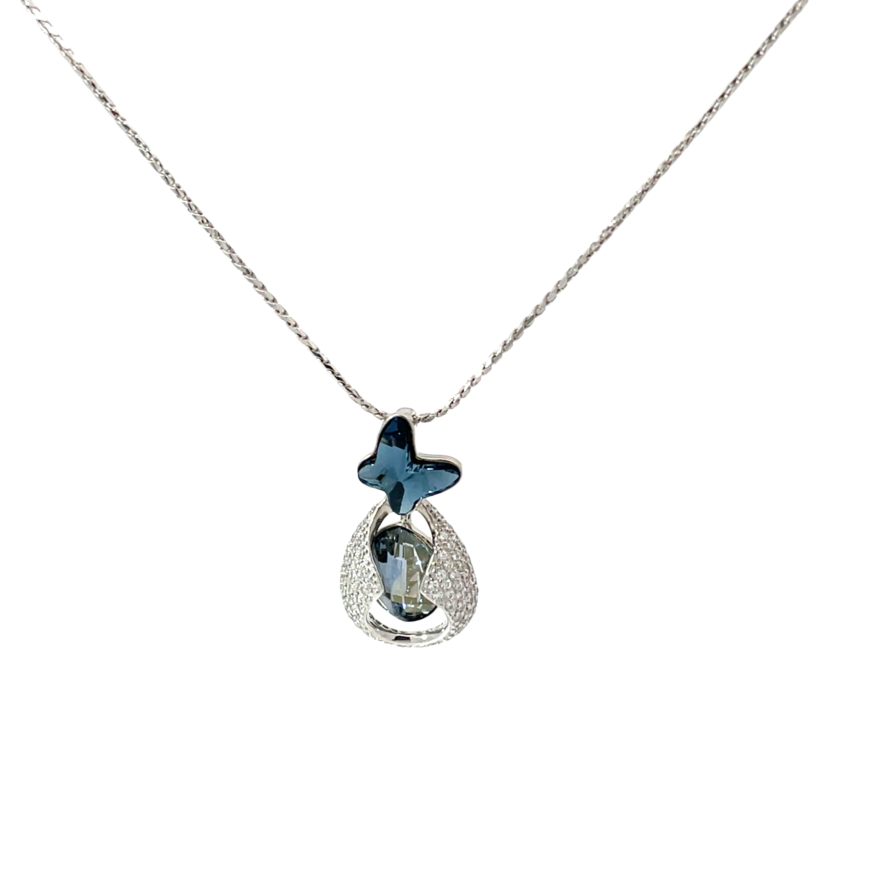 Elegant Silver Pendant Chain with Blue Accent
