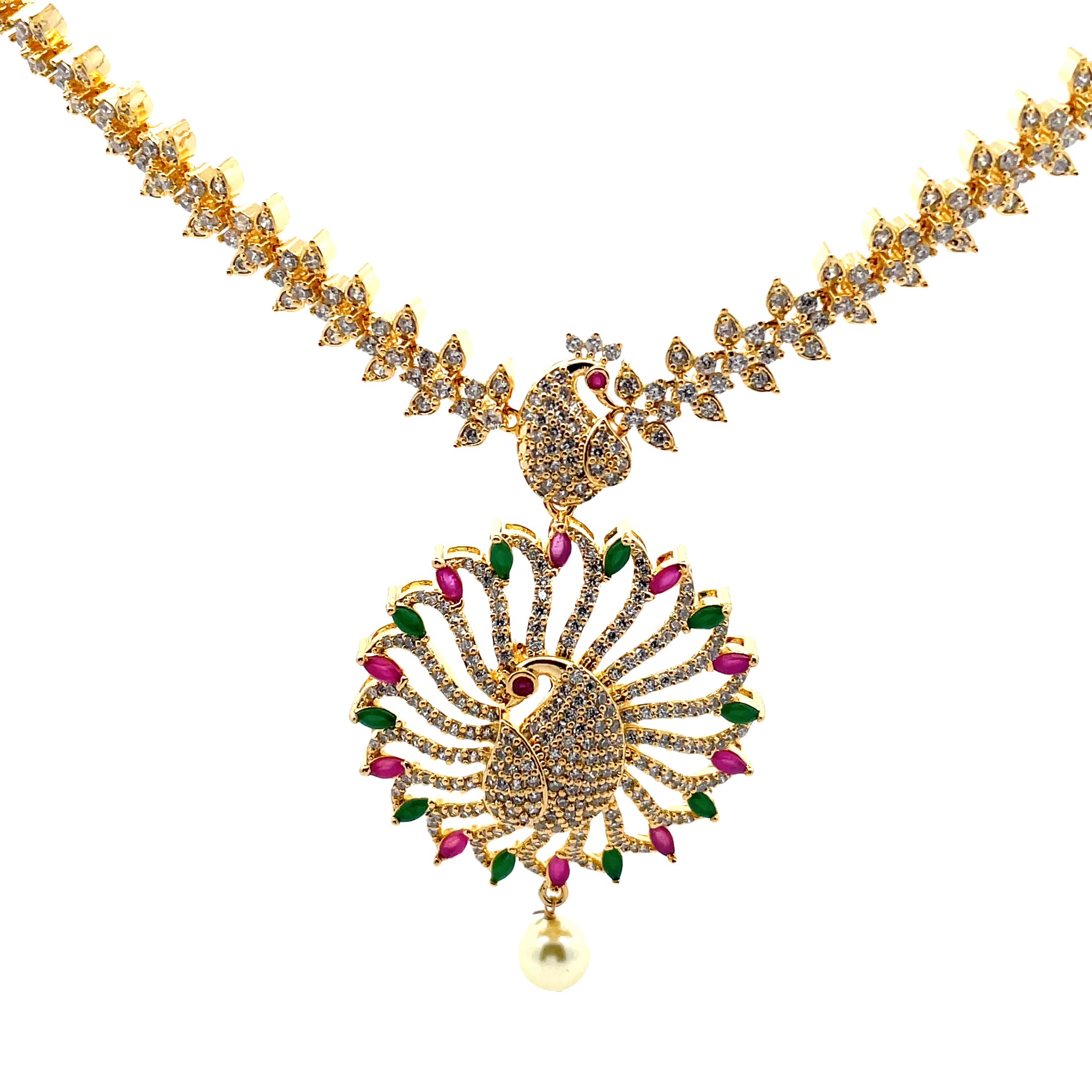 Elegant 925 Silver Gold Plated Peacock Pendant Necklace