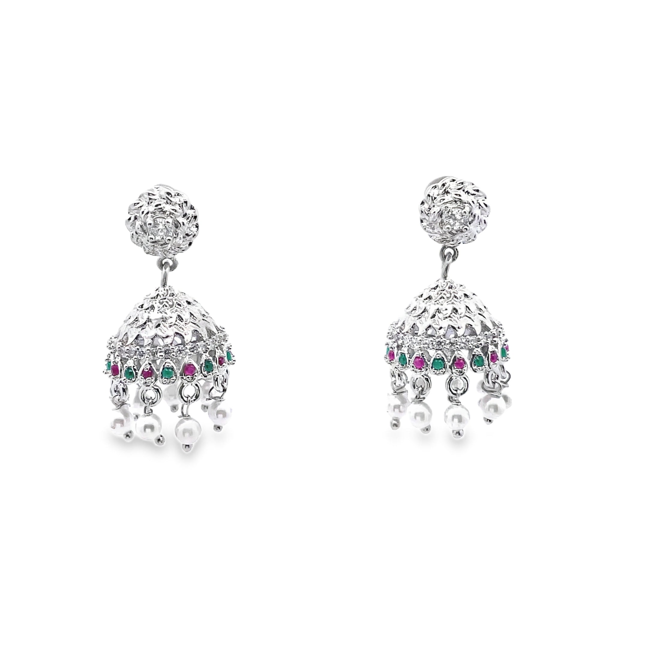 Elegant Silver Earrings with Colorful Accents