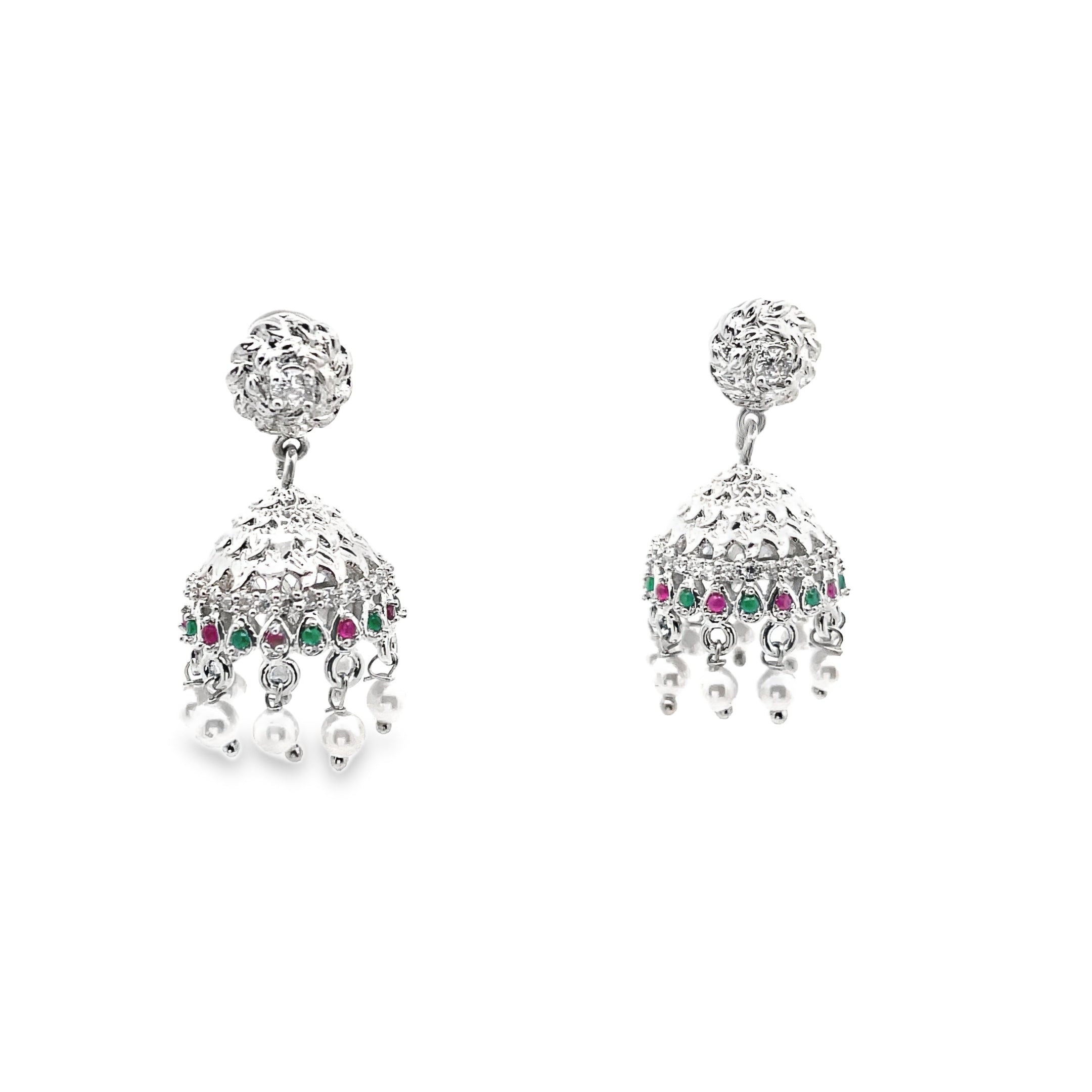 Elegant Silver Earrings with Colorful Accents