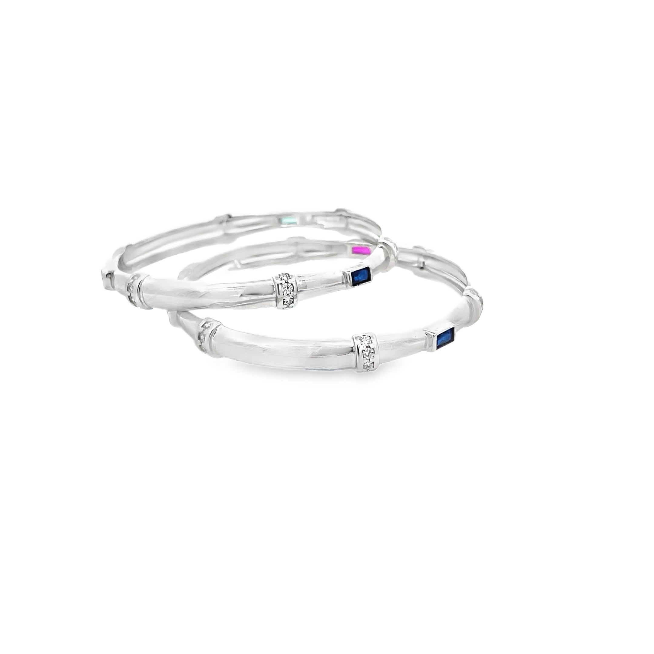 Elegant Silver Bangles with Gemstone Accents