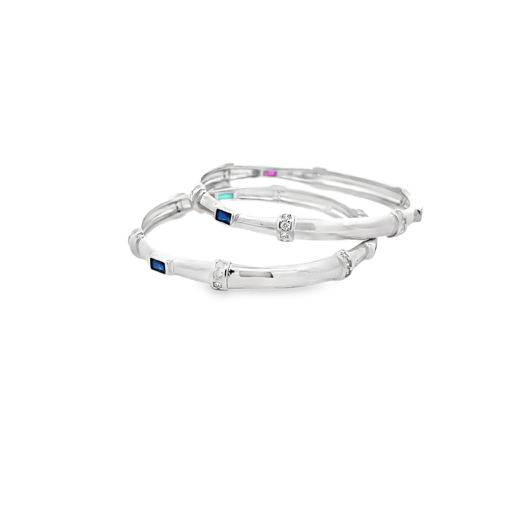 Elegant Silver Bangles with Gemstone Accents