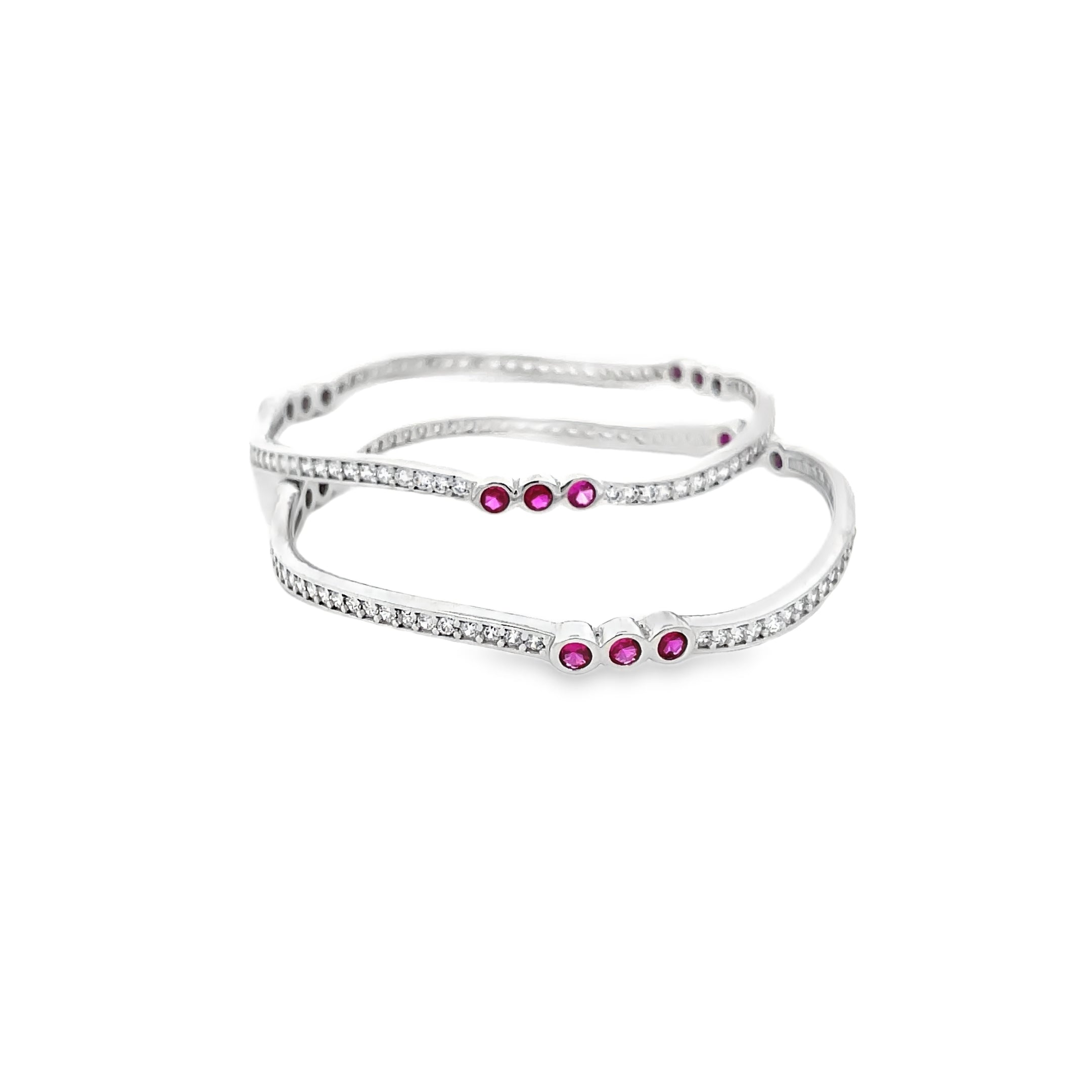 Elegant Ruby-Studded Silver Bangles