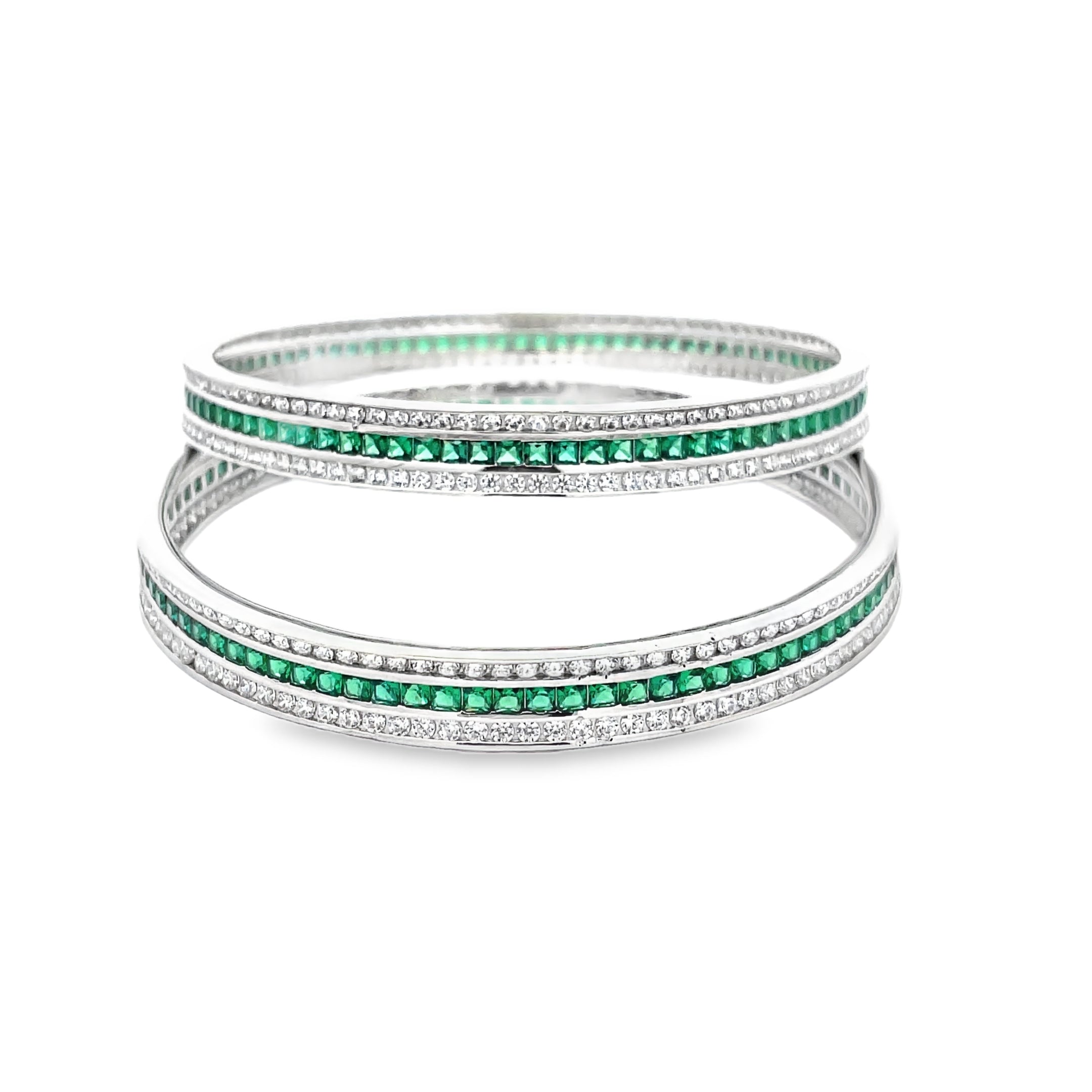 Elegant Green and Silver Bangles