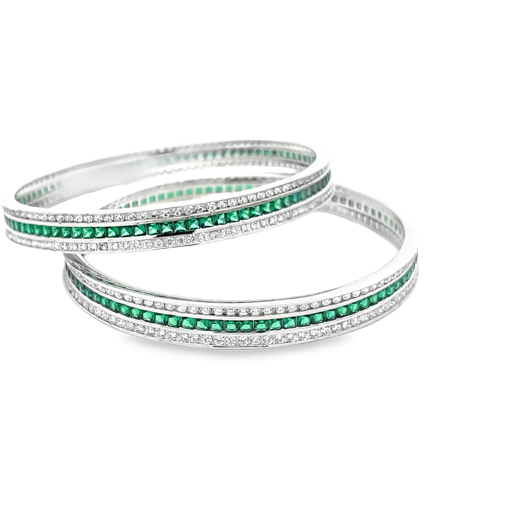 Elegant Green and Silver Bangles