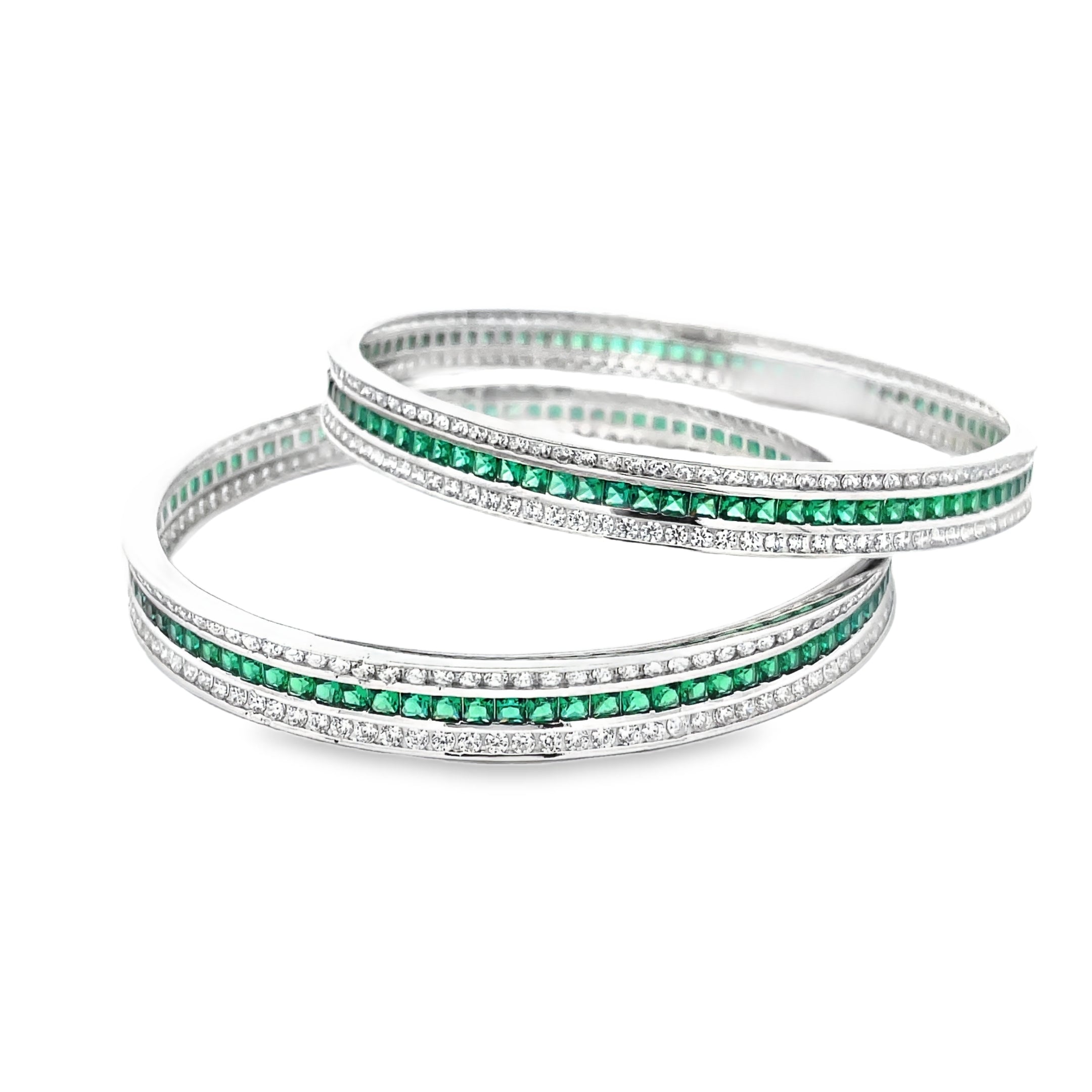 Elegant Green and Silver Bangles