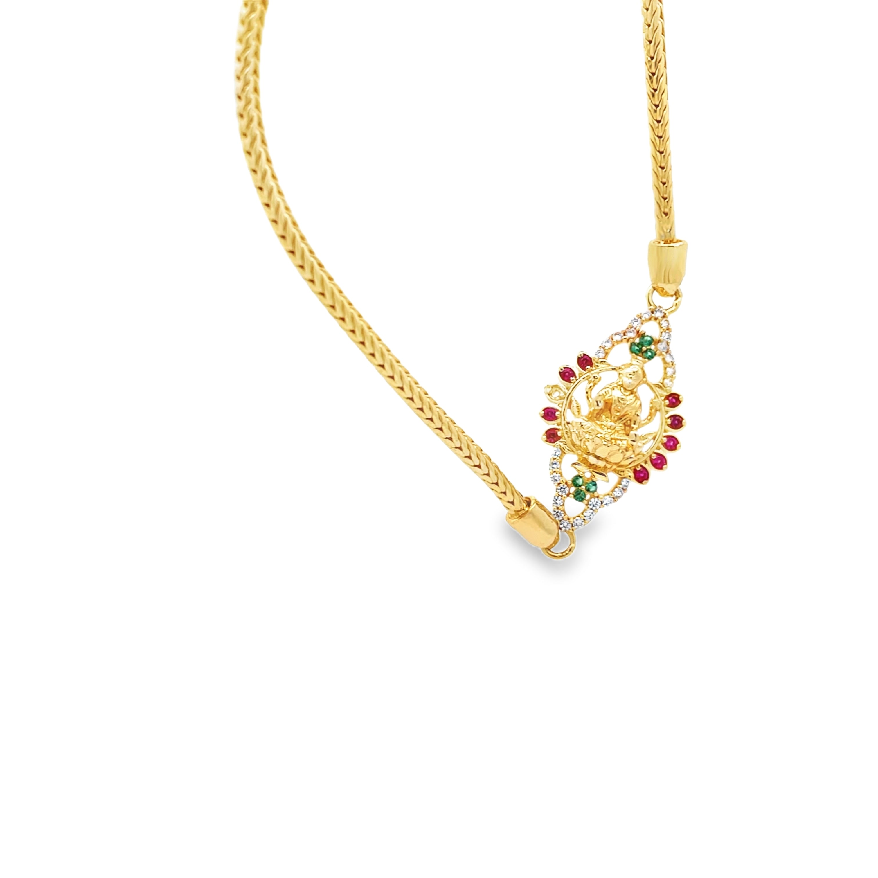 Elegant Gold Muguppu Chain with Gemstone Accents