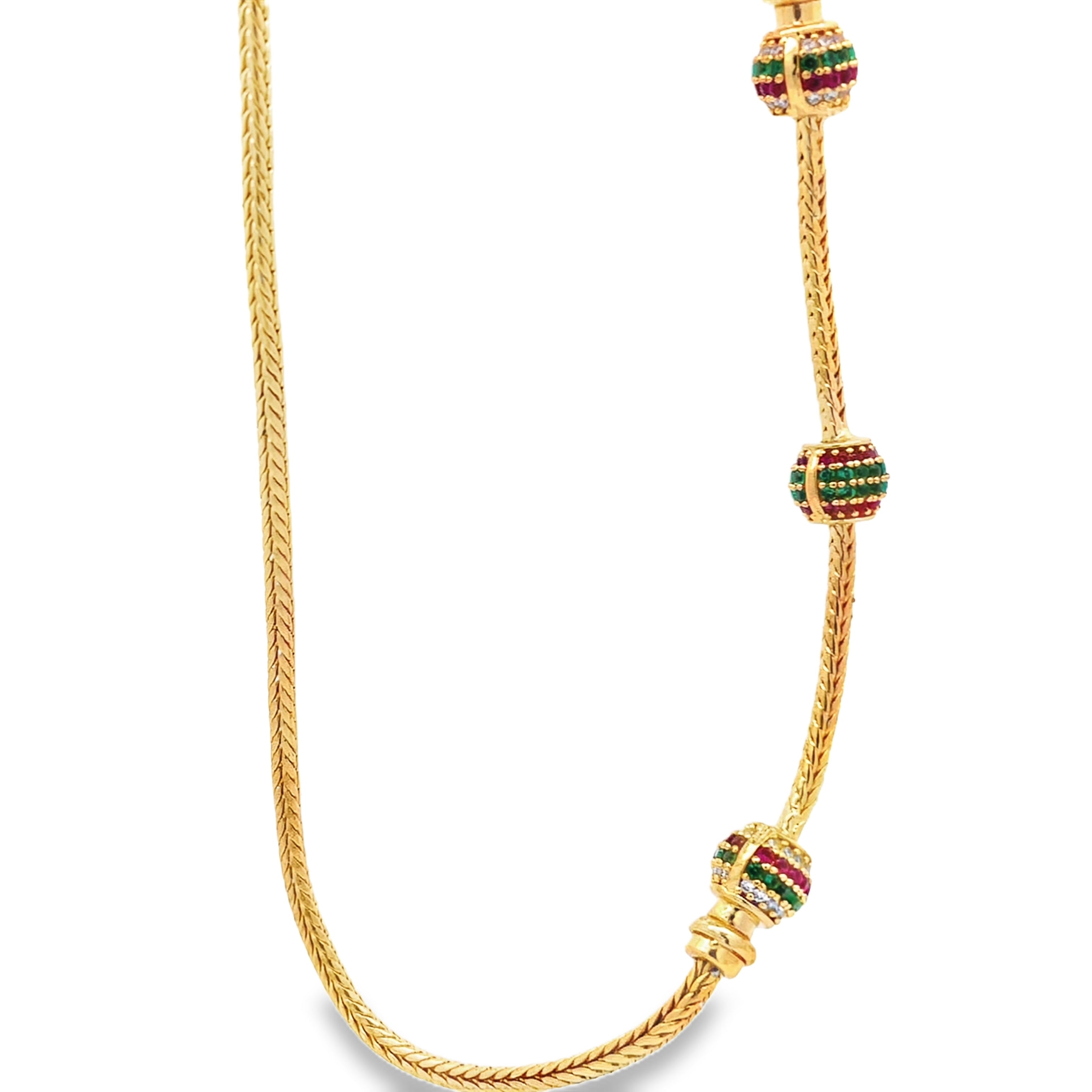 Elegant Gold Muguppu Chain with Colorful Accents