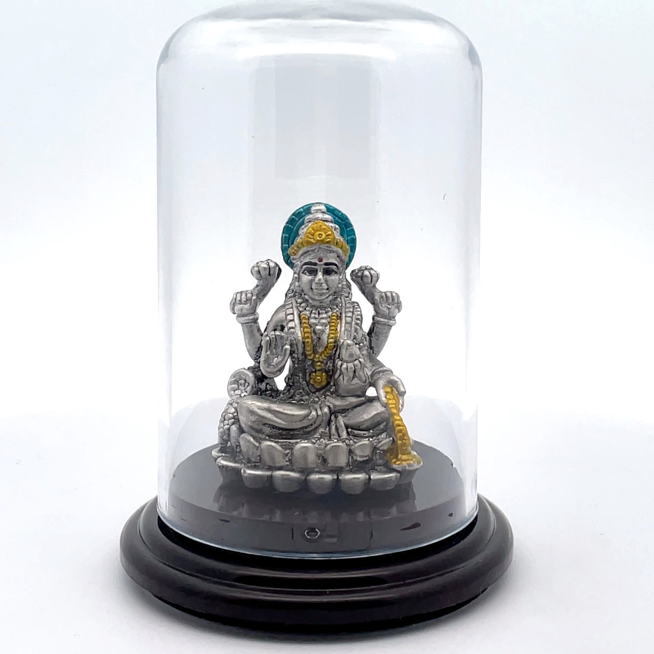Elegant Silver Lakshmi Statue Under Glass Dome