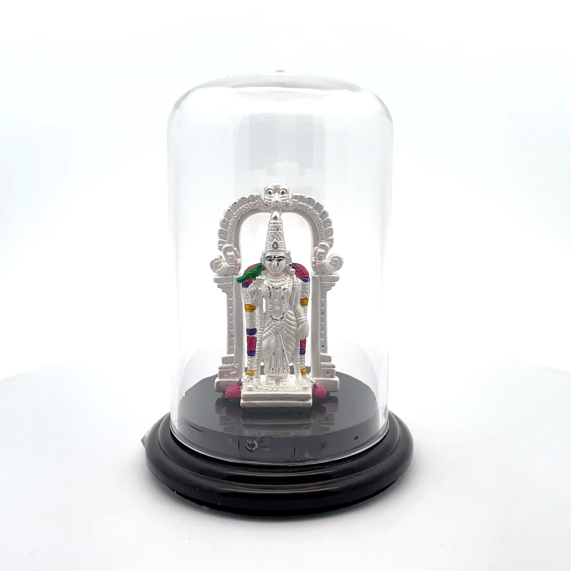 Elegant Silver Meenakshi Figurine Under Glass