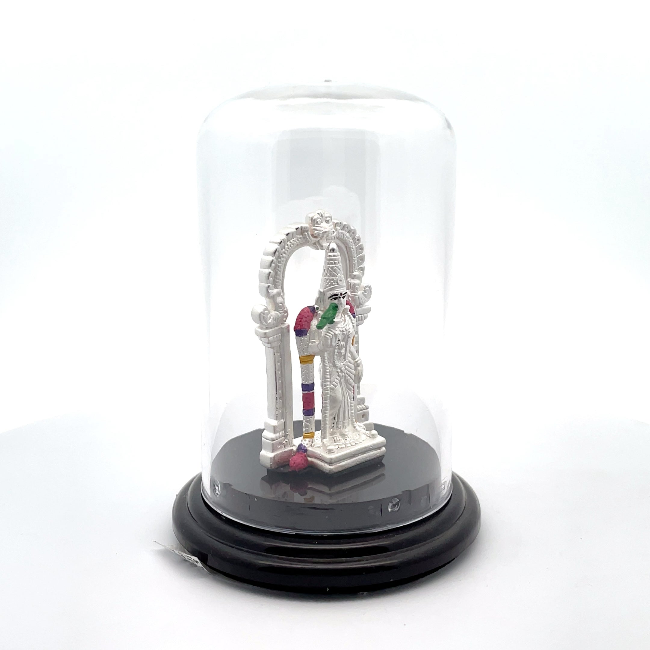 Elegant Silver Meenakshi Figurine Under Glass