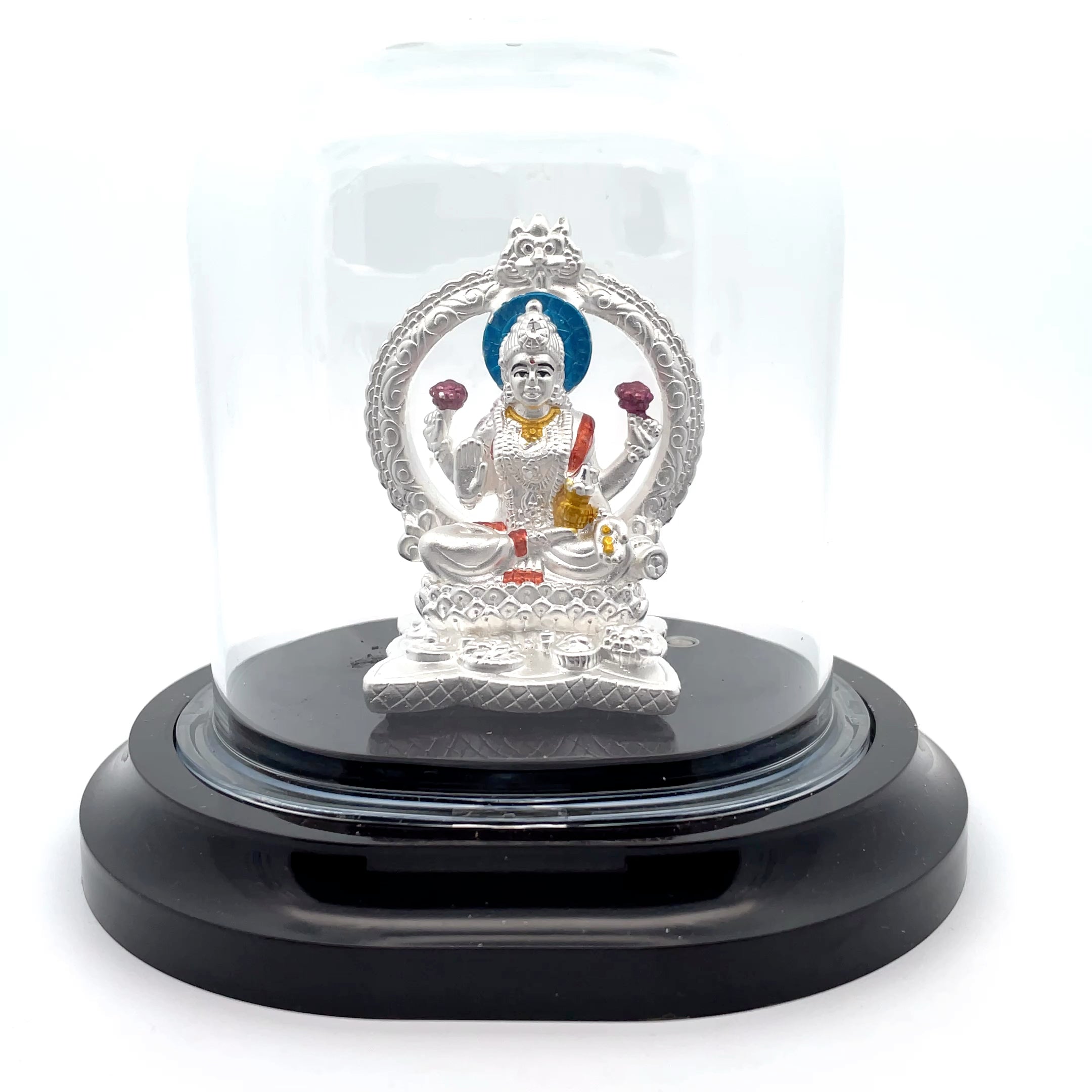 Elegant Silver Lakshmi Statue Under Glass Dome