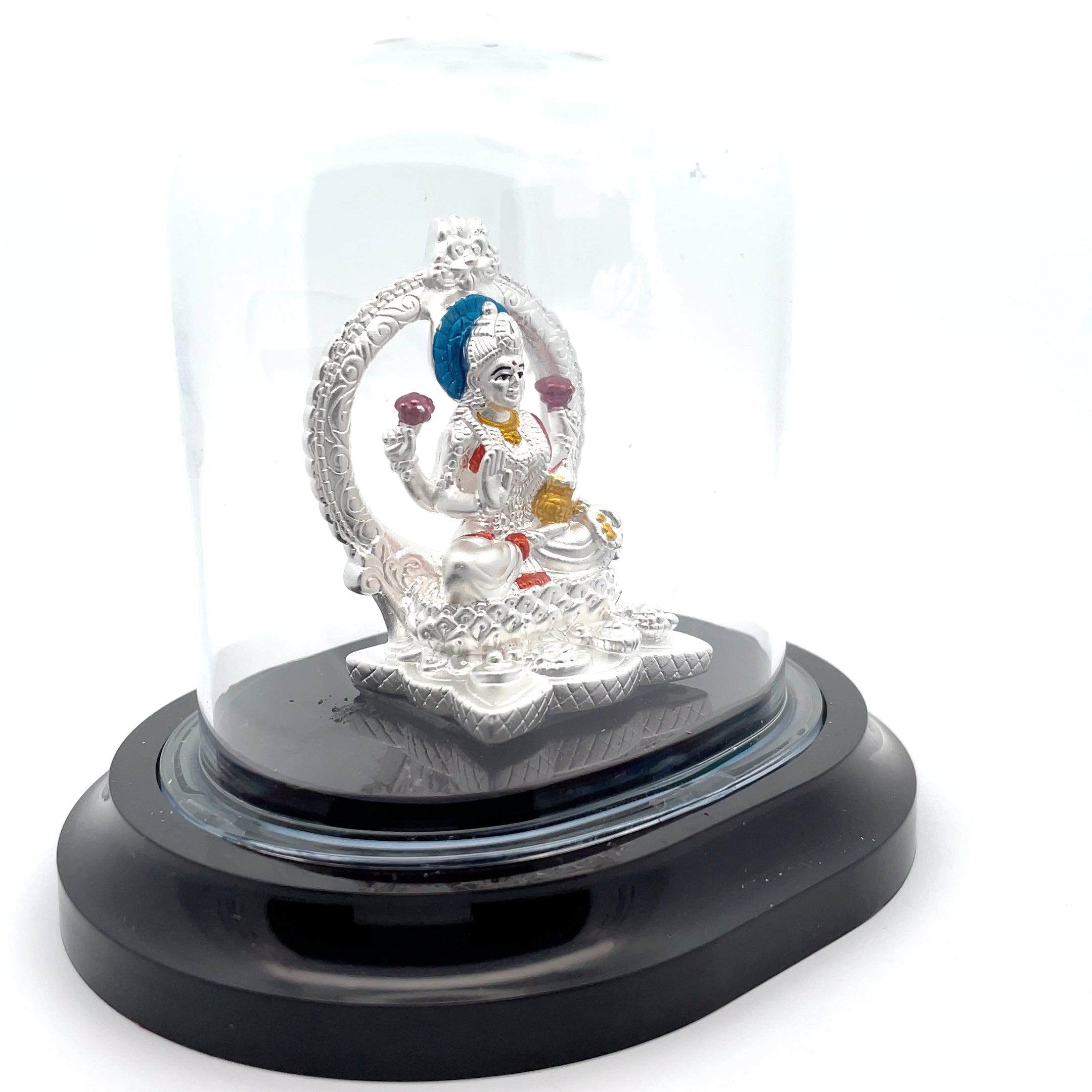 Elegant Silver Lakshmi Statue Under Glass Dome