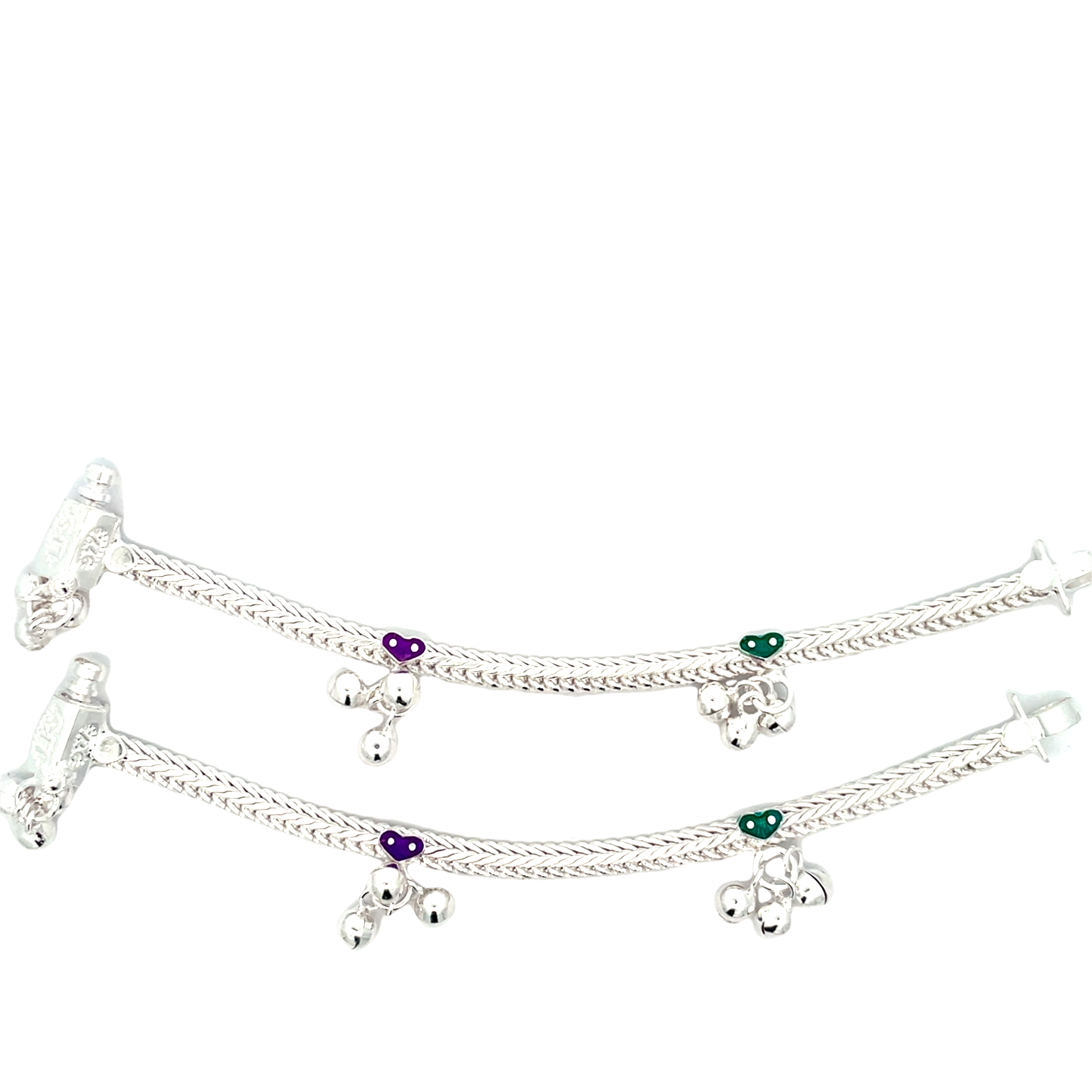 Elegant Silver Anklets with Colorful Accents