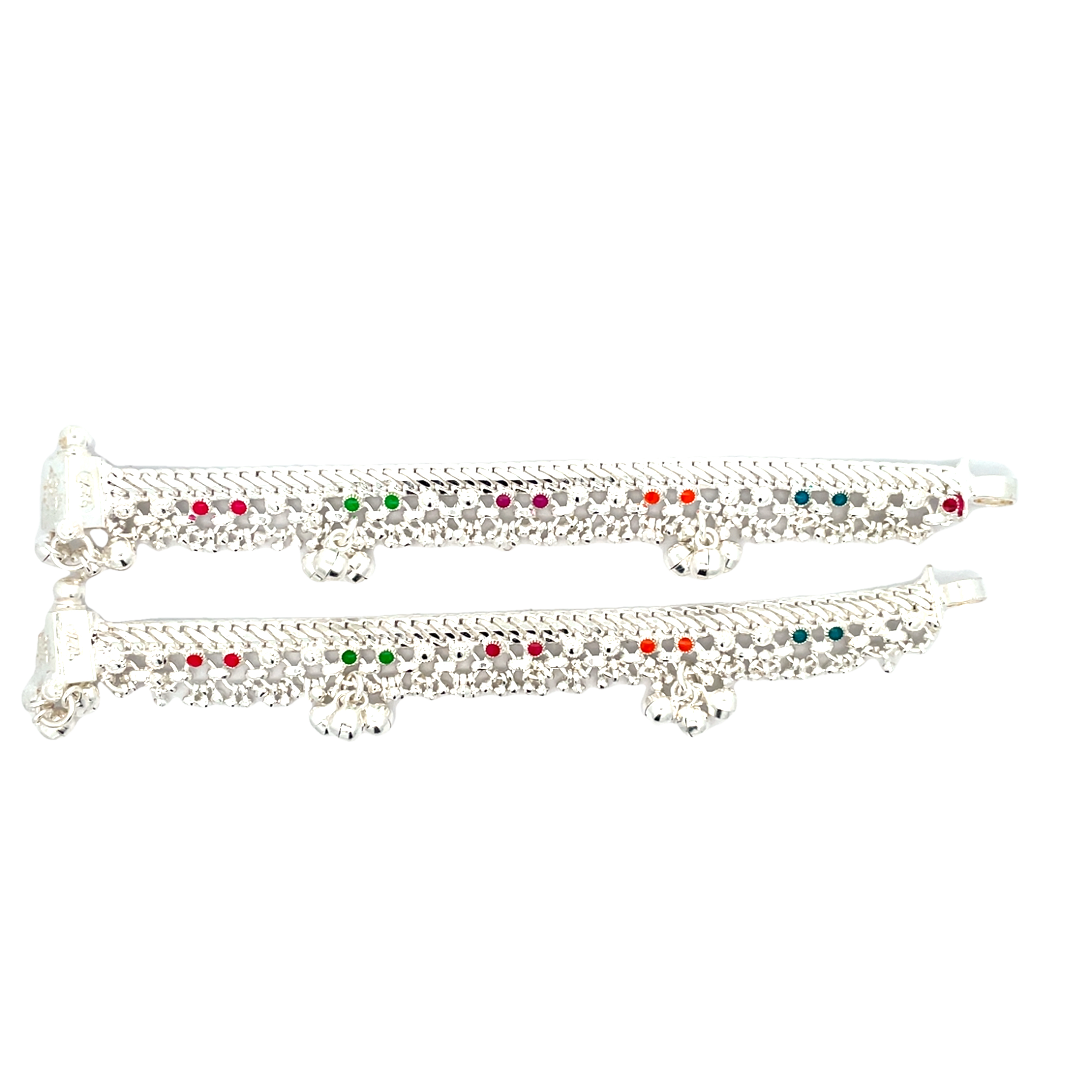 Elegant Silver Anklet with Colorful Accents
