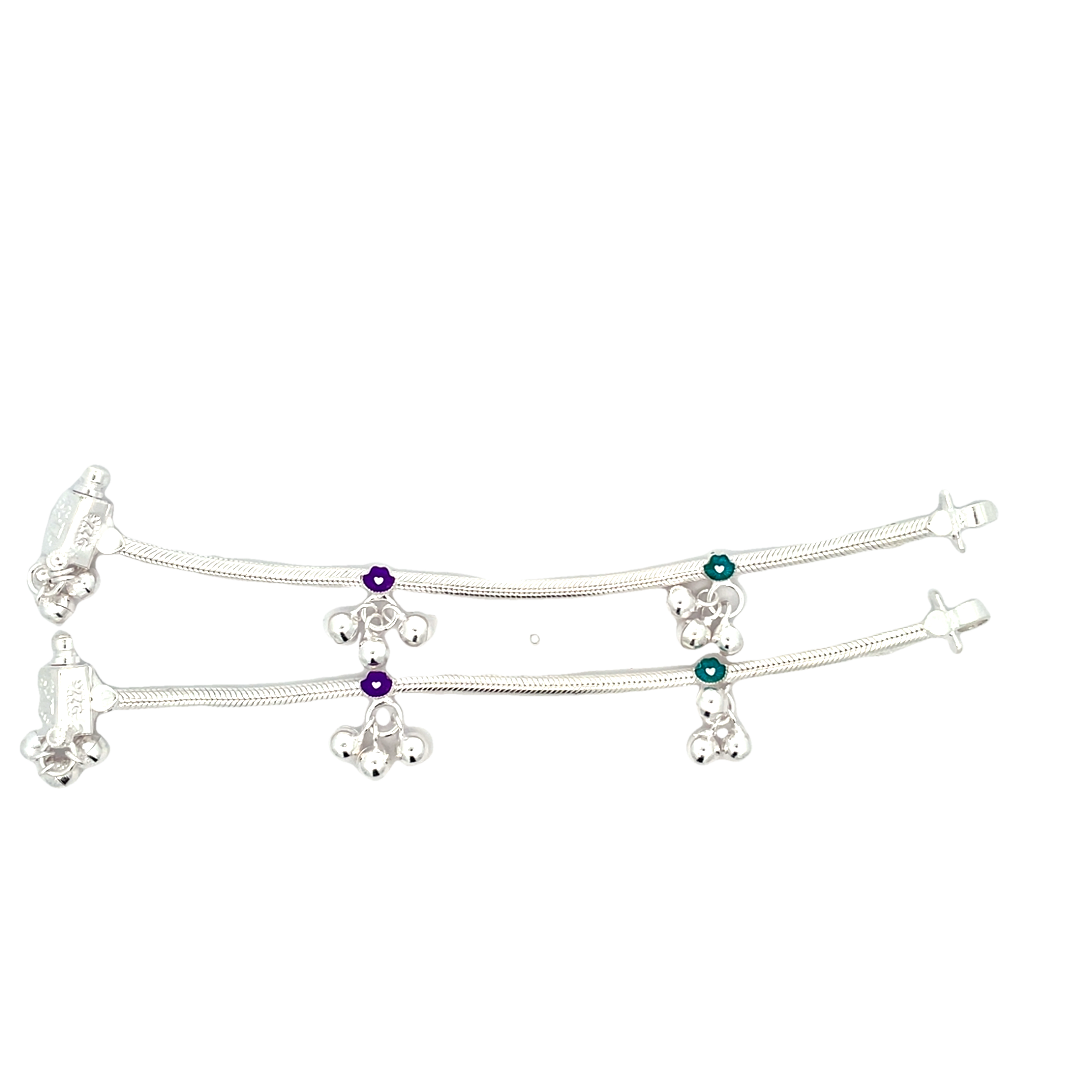 Elegant Silver Anklets with Colorful Accents