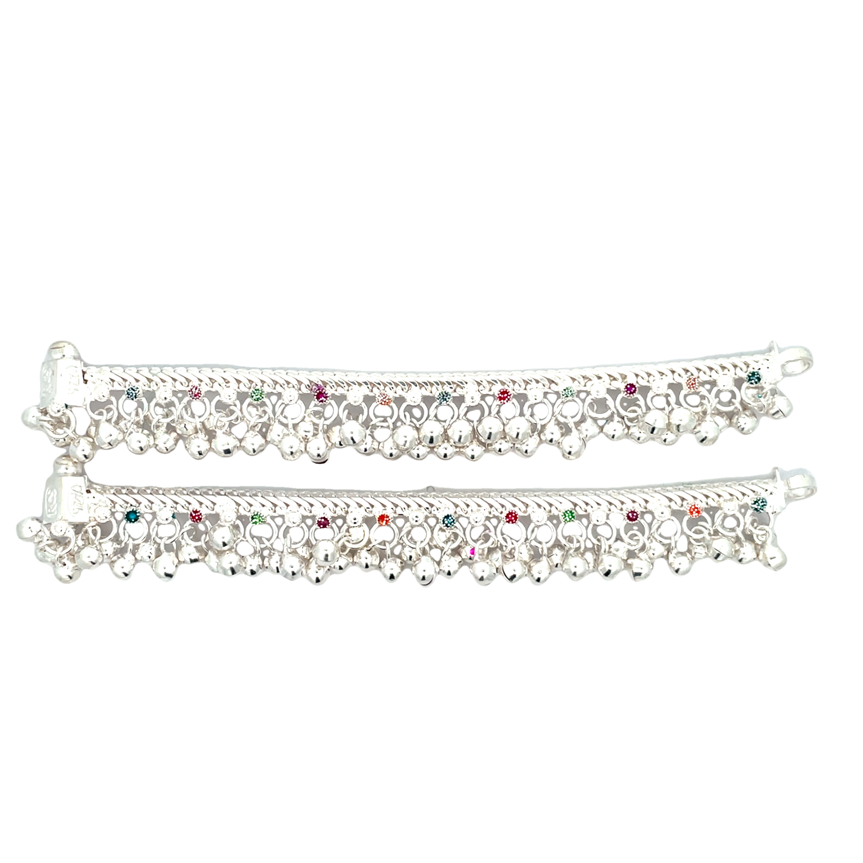 Elegant Silver Anklets with Colorful Accents