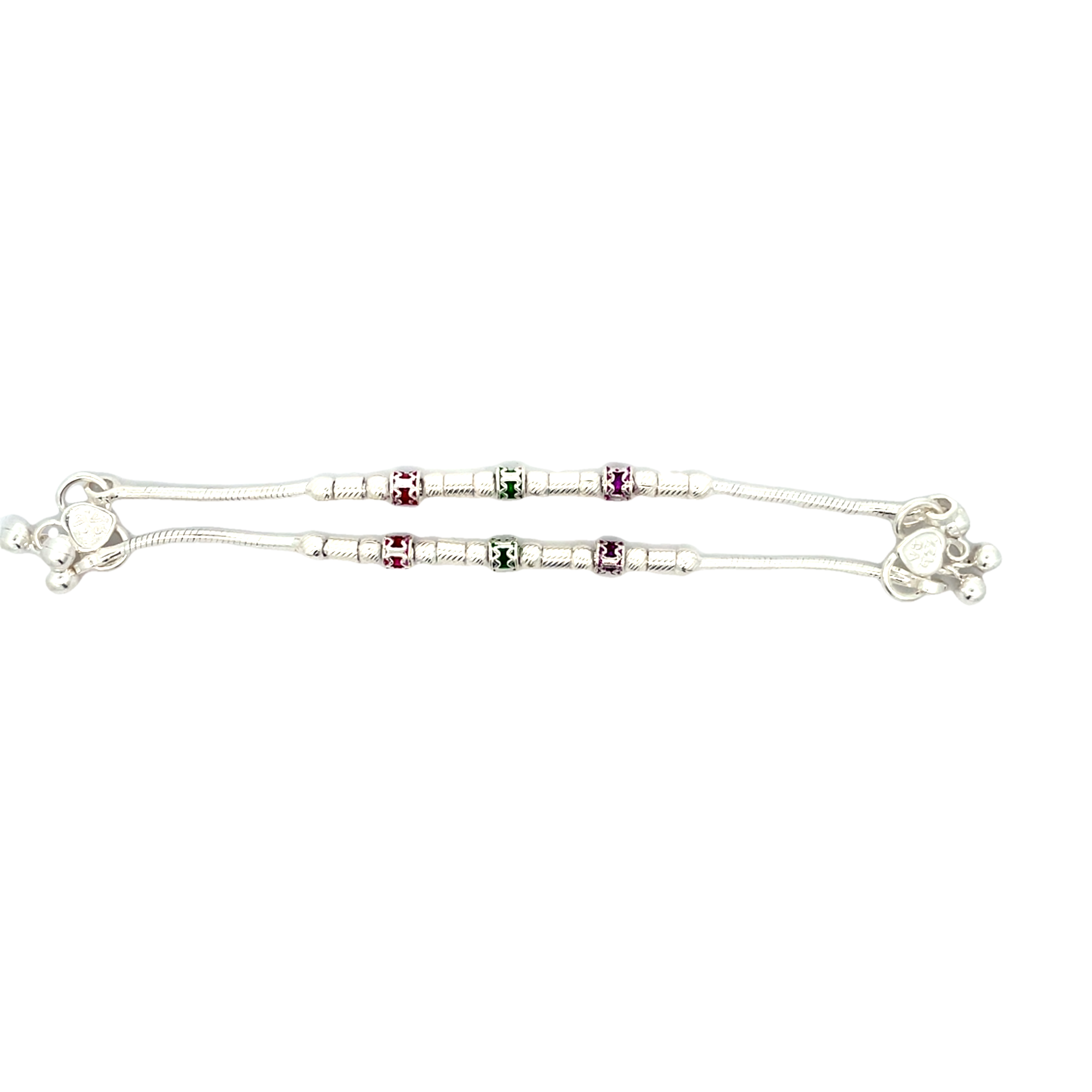 Elegant Silver Anklets with Colorful Accents