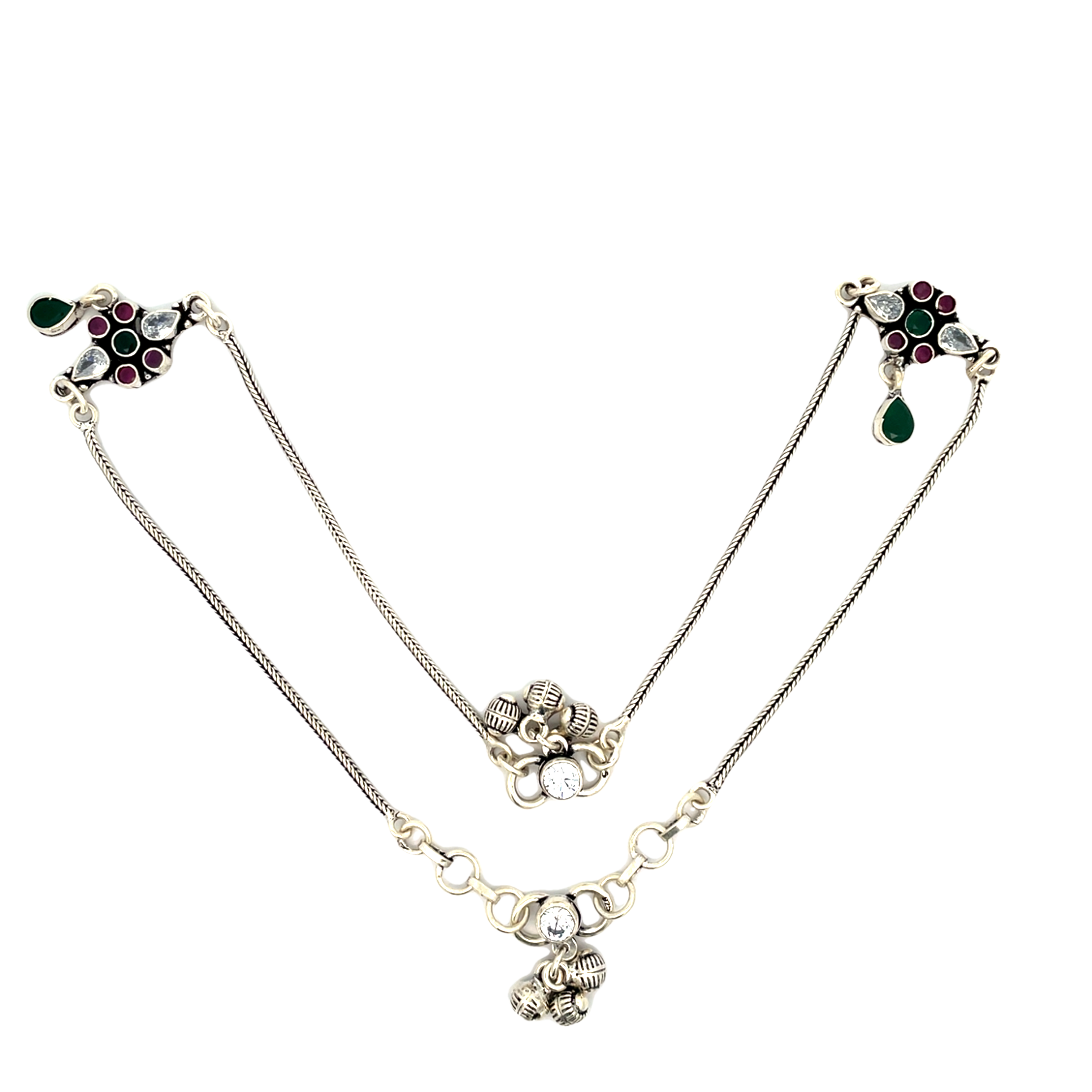 Elegant Silver Anklets with Colorful Accents