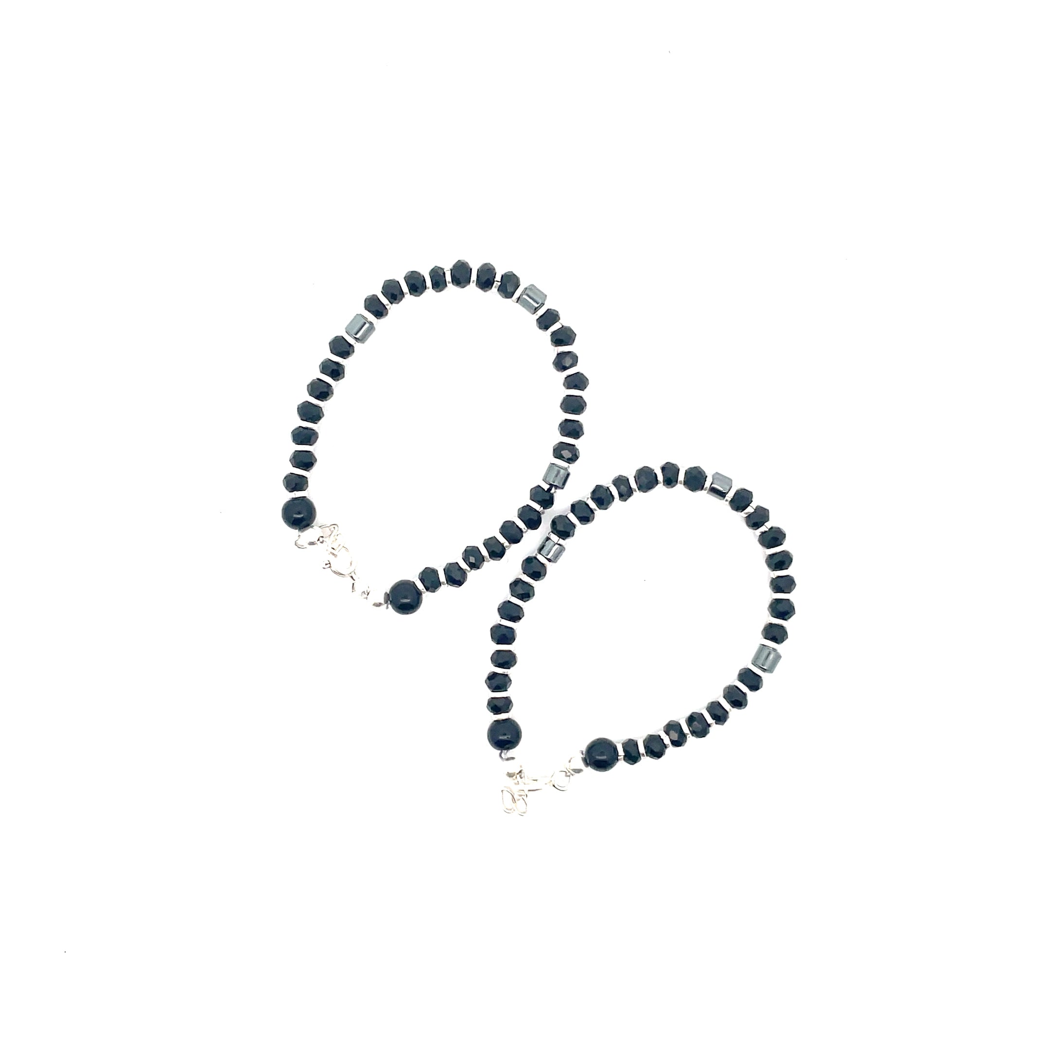 Silver Black Pearl anklets